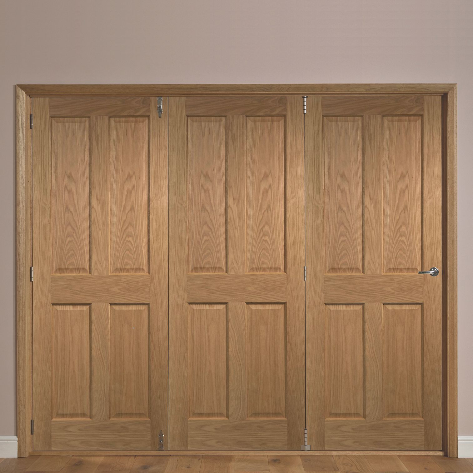 Elveden 4 Panel Oak Veneer Unglazed Internal Folding Door LH, (H)2035mm ...