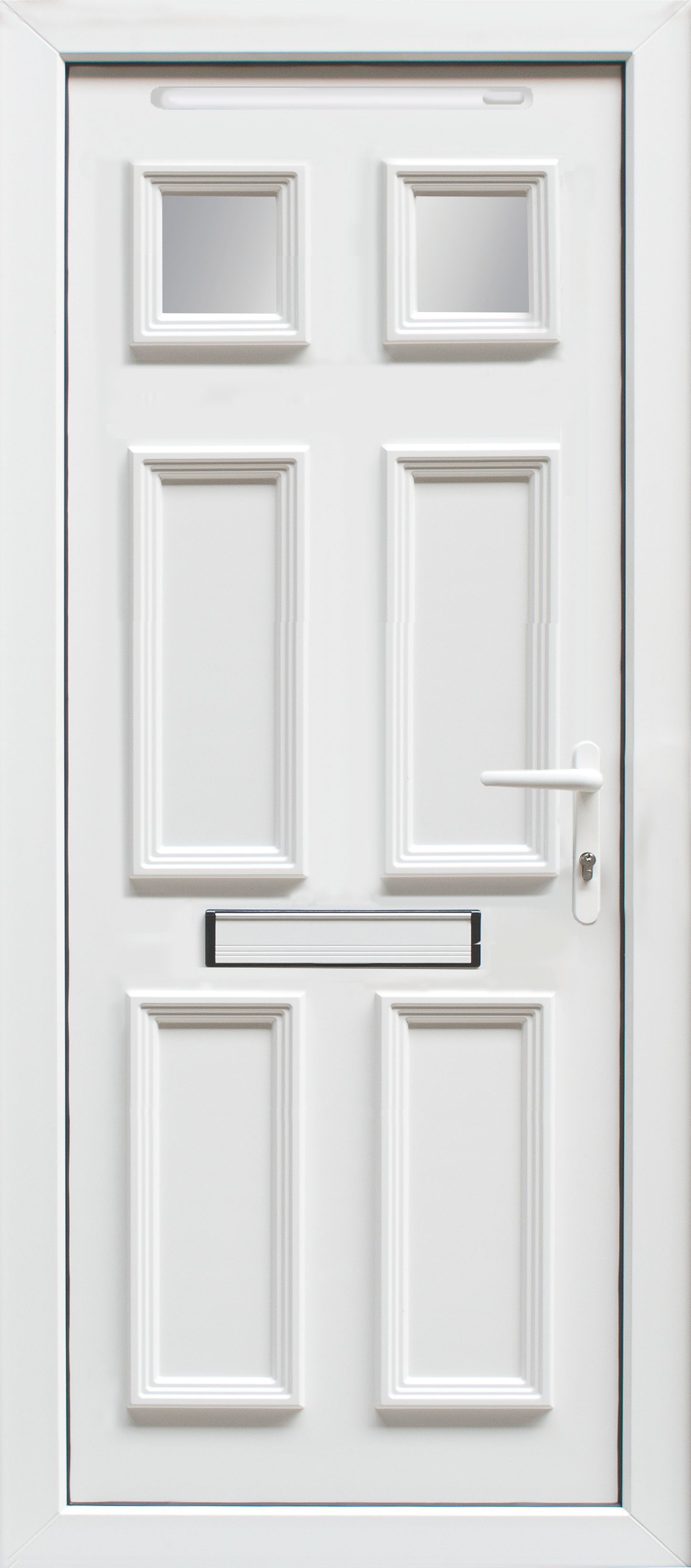 6 Panel Frosted Glazed White UPVC LH External Front Door Set, (H)2055mm ...