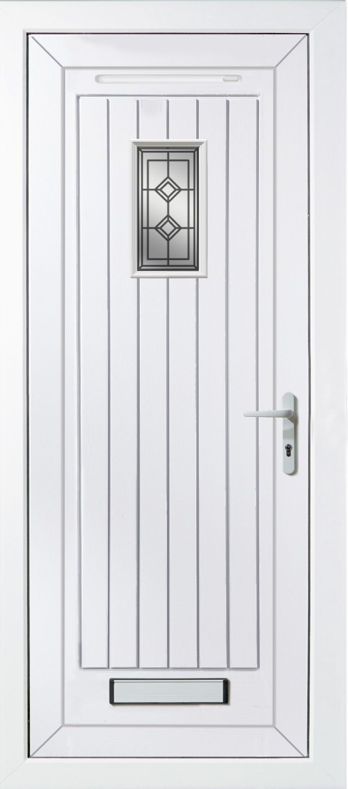 Diamond bevel Frosted Glazed Cottage White uPVC LH External Front Door