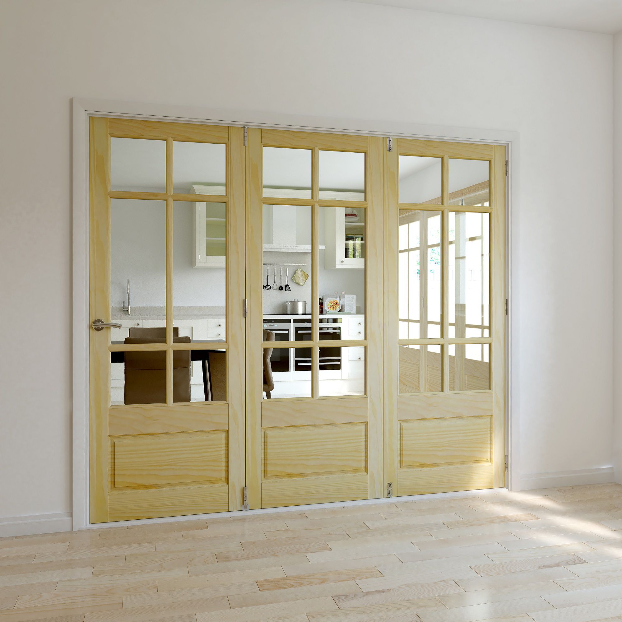 Tamar 3 panel 6 Lite Glazed Primed Clear pine RH Internal 