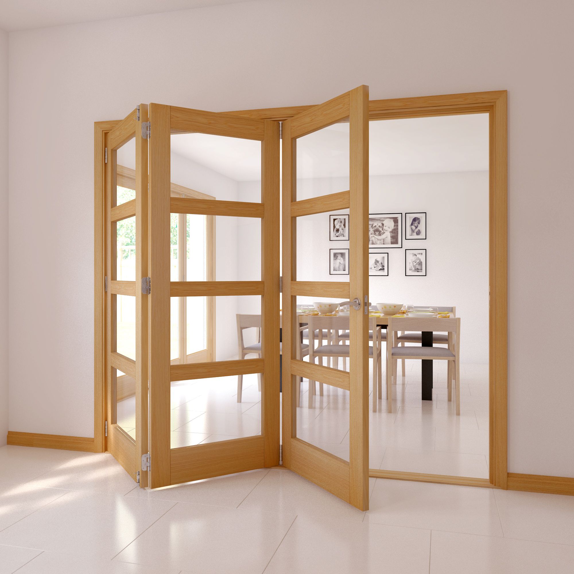 4 Panel 4 Lite Oak veneer Glazed Internal Folding Door, (H ...