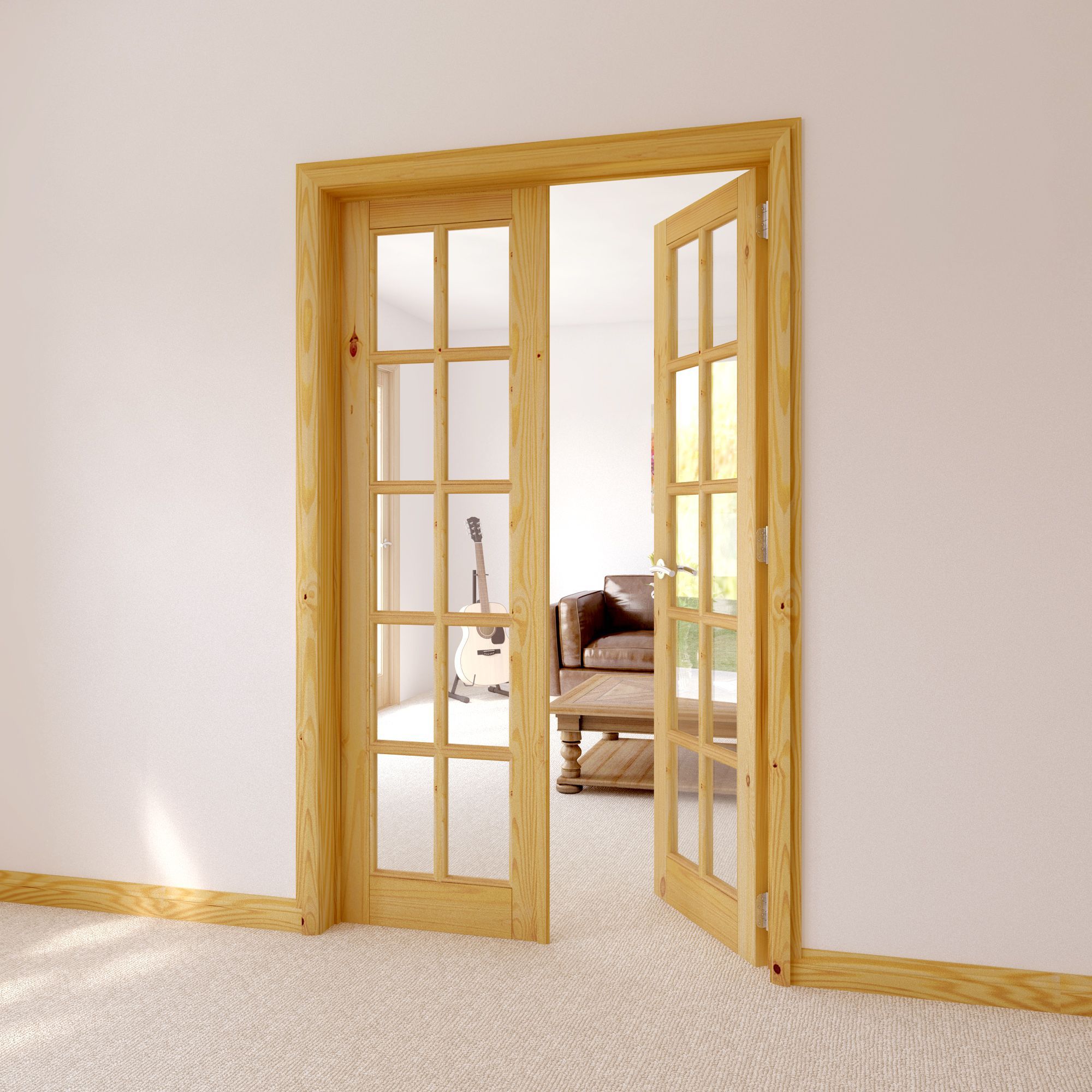 10 lite clear glazed internal french door set, h2030mm