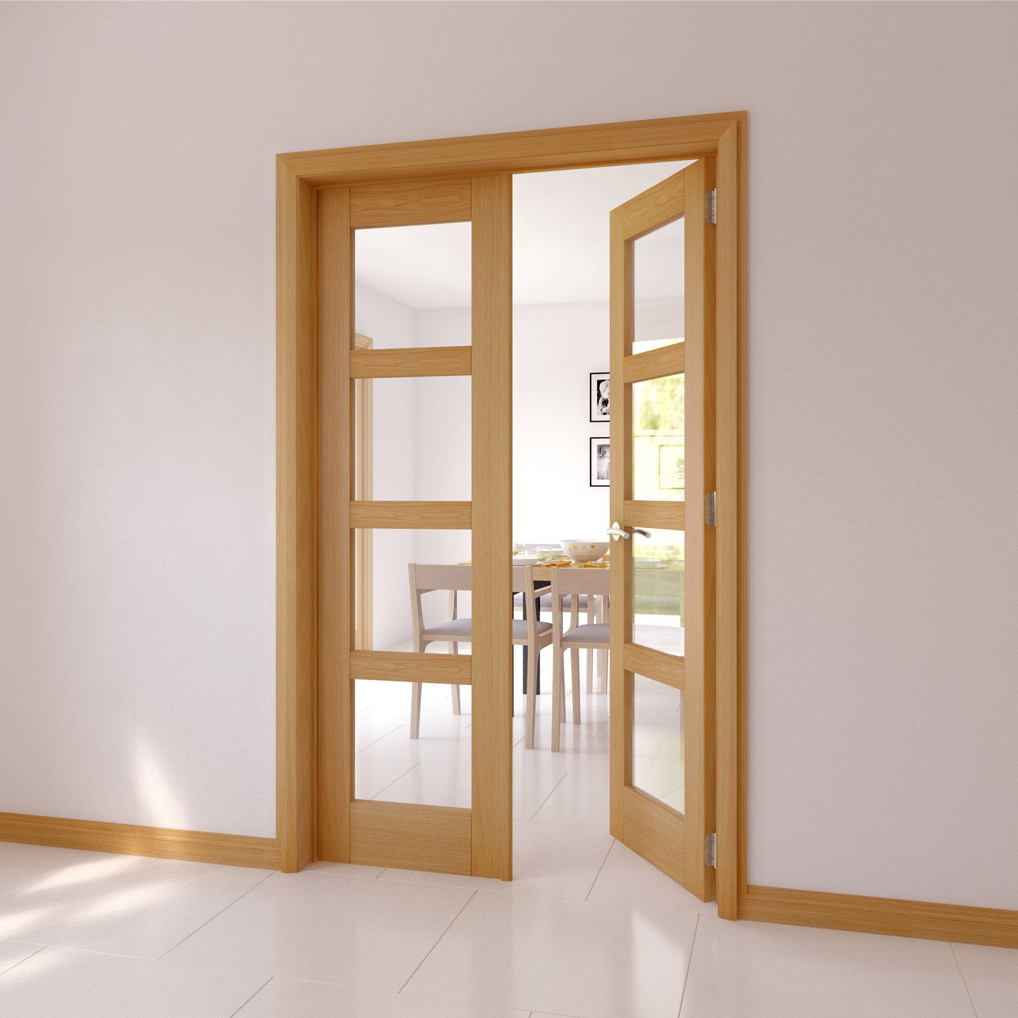 4 Panel 4 Lite Glazed Shaker Oak Veneer Internal French Door Set H 2030mm W 1230mm Departments Diy At B Q