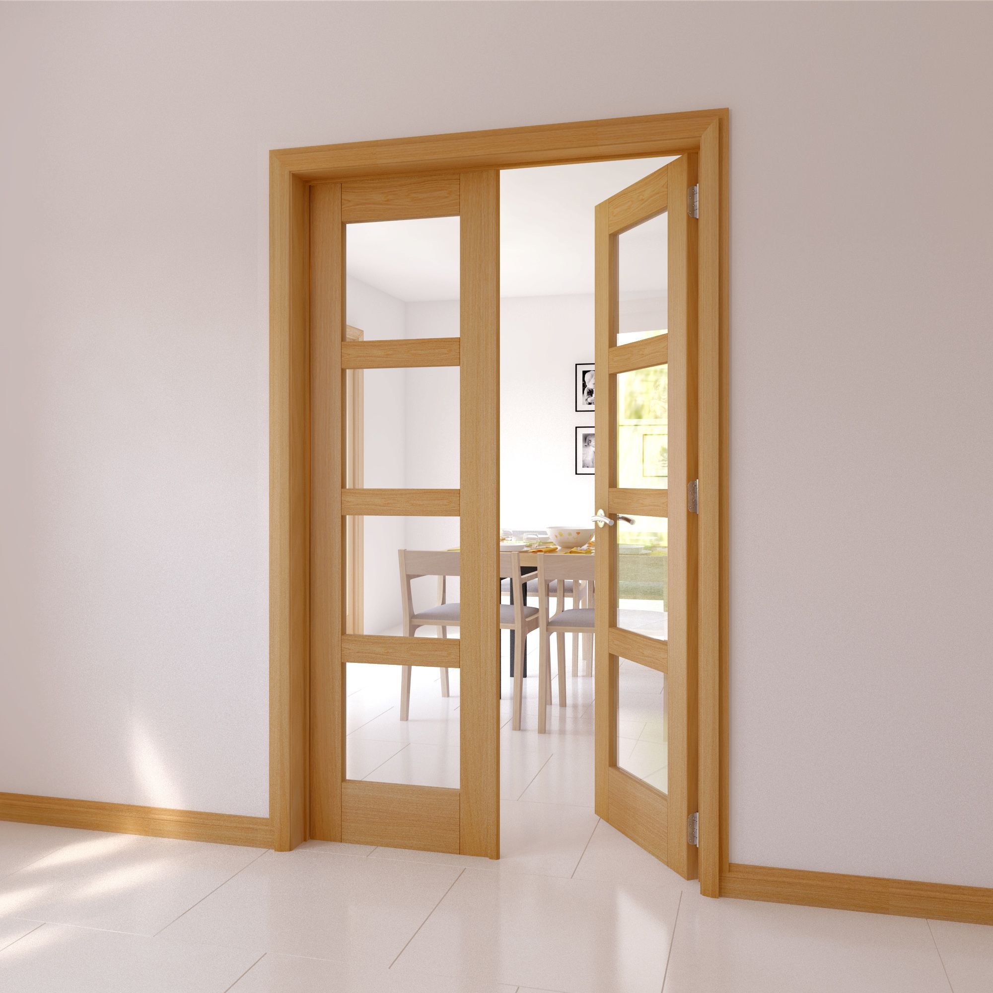 4 Lite Clear Glazed 4 Panel Shaker Internal French Door Set, (H)2030mm