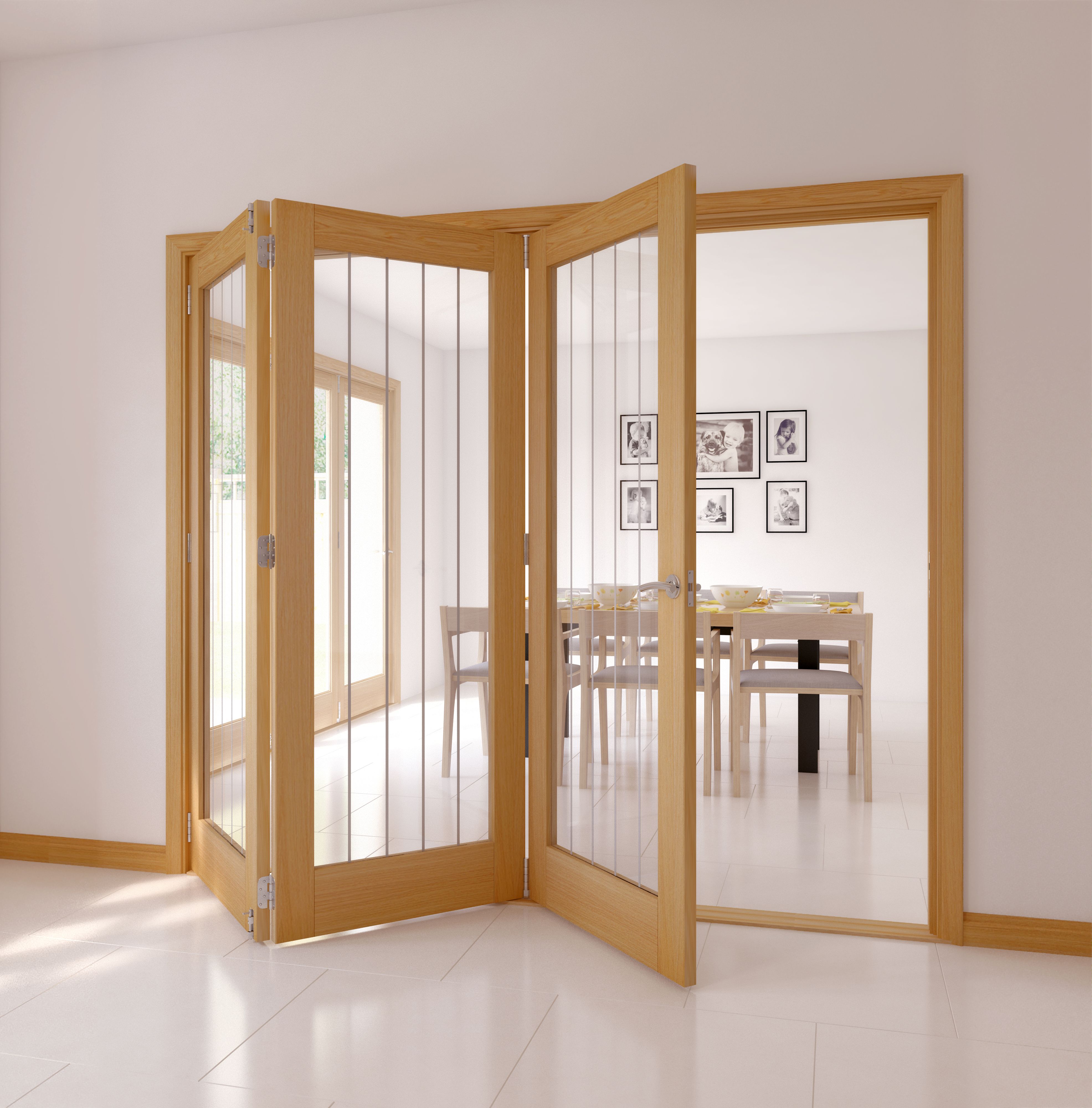 1 Lite Glazed Cottage Oak Veneer Lh Internal Tri Fold Door Set H 2035mm W 2374mm Departments Diy At B Q