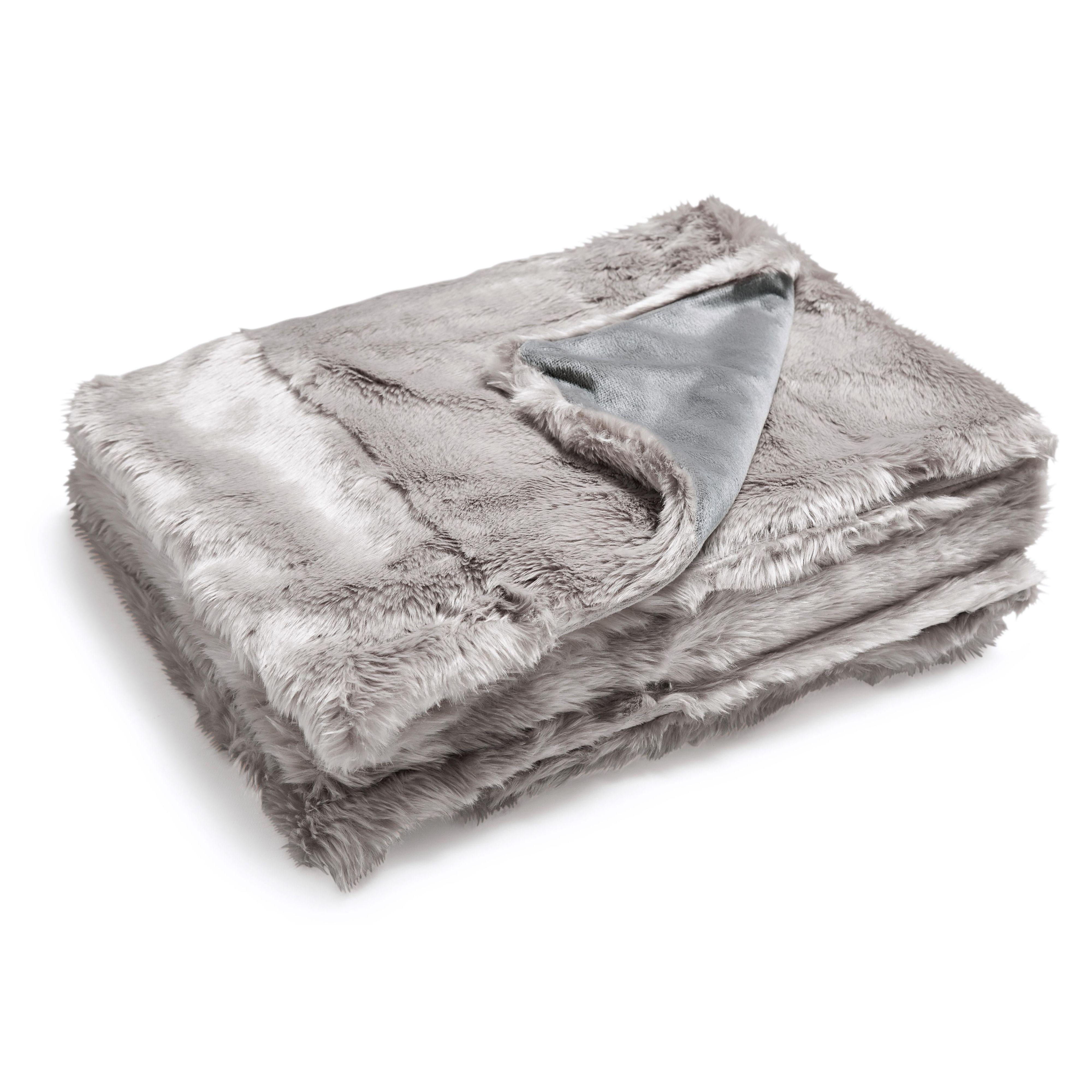 Concrete Grey Faux Fur Double Bed Throw Departments DIY at B&Q