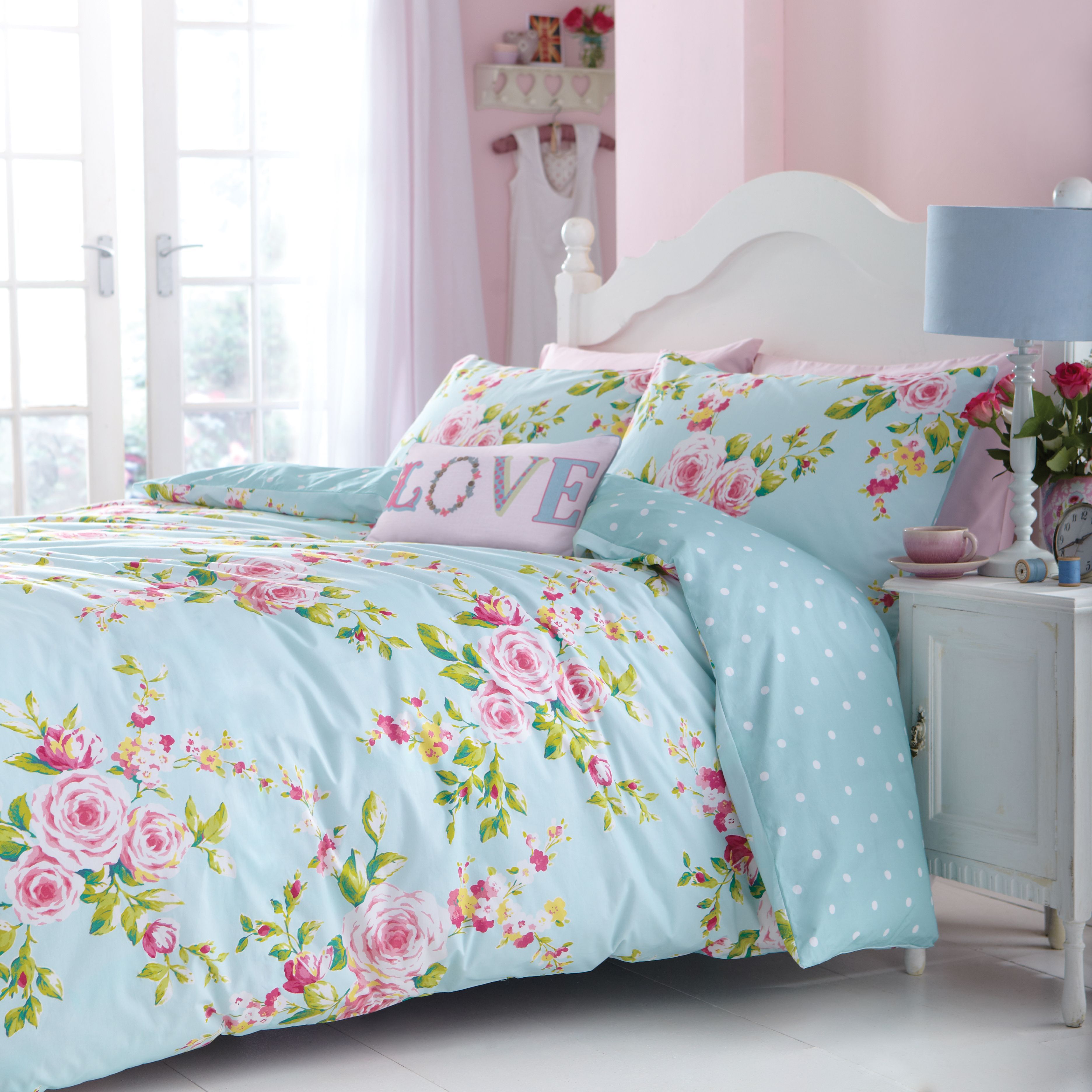 Canterbury Rose Floral Blue Double Bed Set | Departments | DIY At B&Q