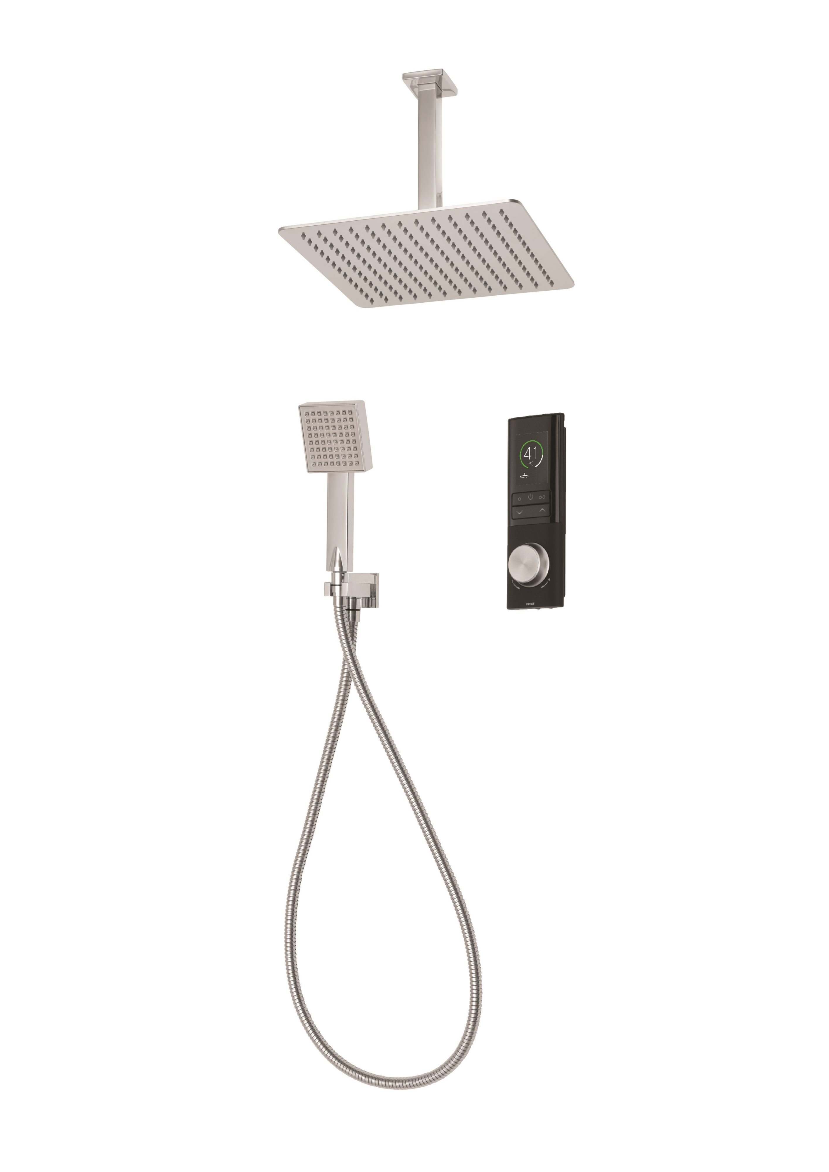 Black Square Thermostatic Shower with Fixed Head and Diverter 