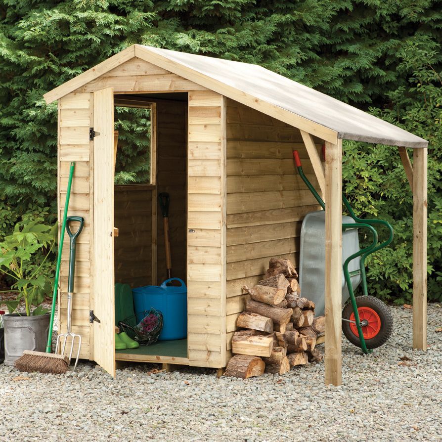 6x4 Larchlap Apex Overlap Wooden Shed with lean to With 