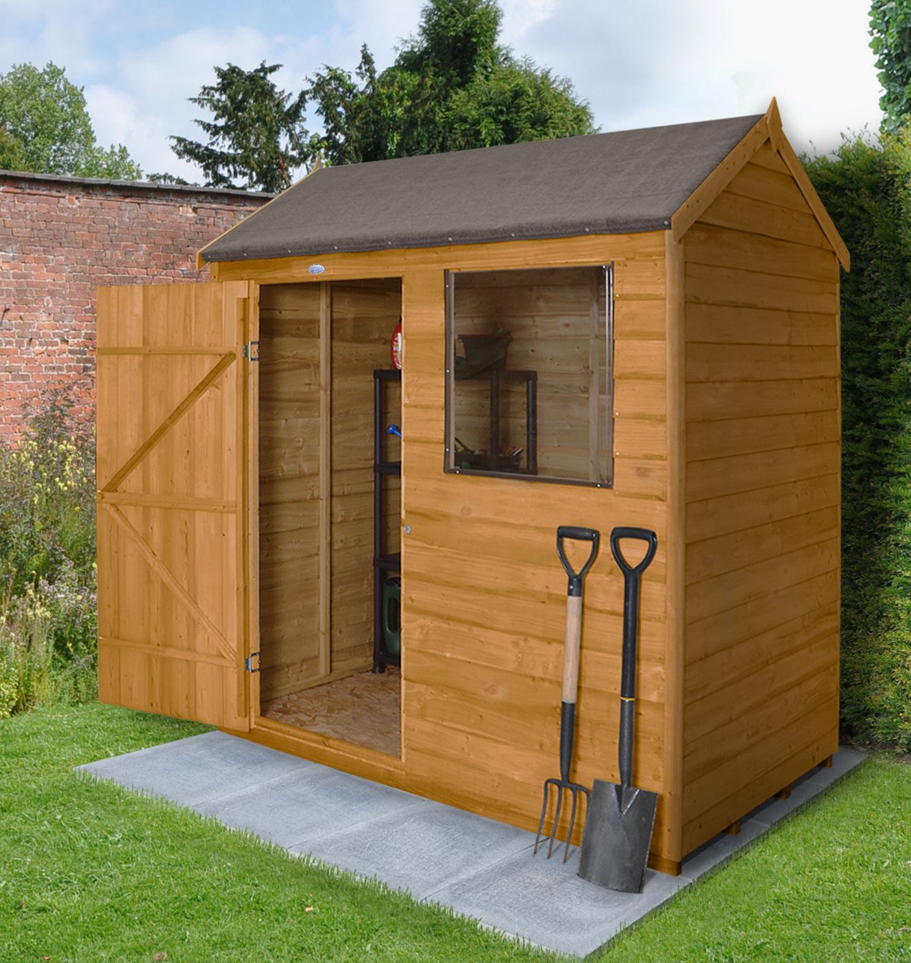 6x4 Forest Reverse apex Overlap Wooden Shed Base included 