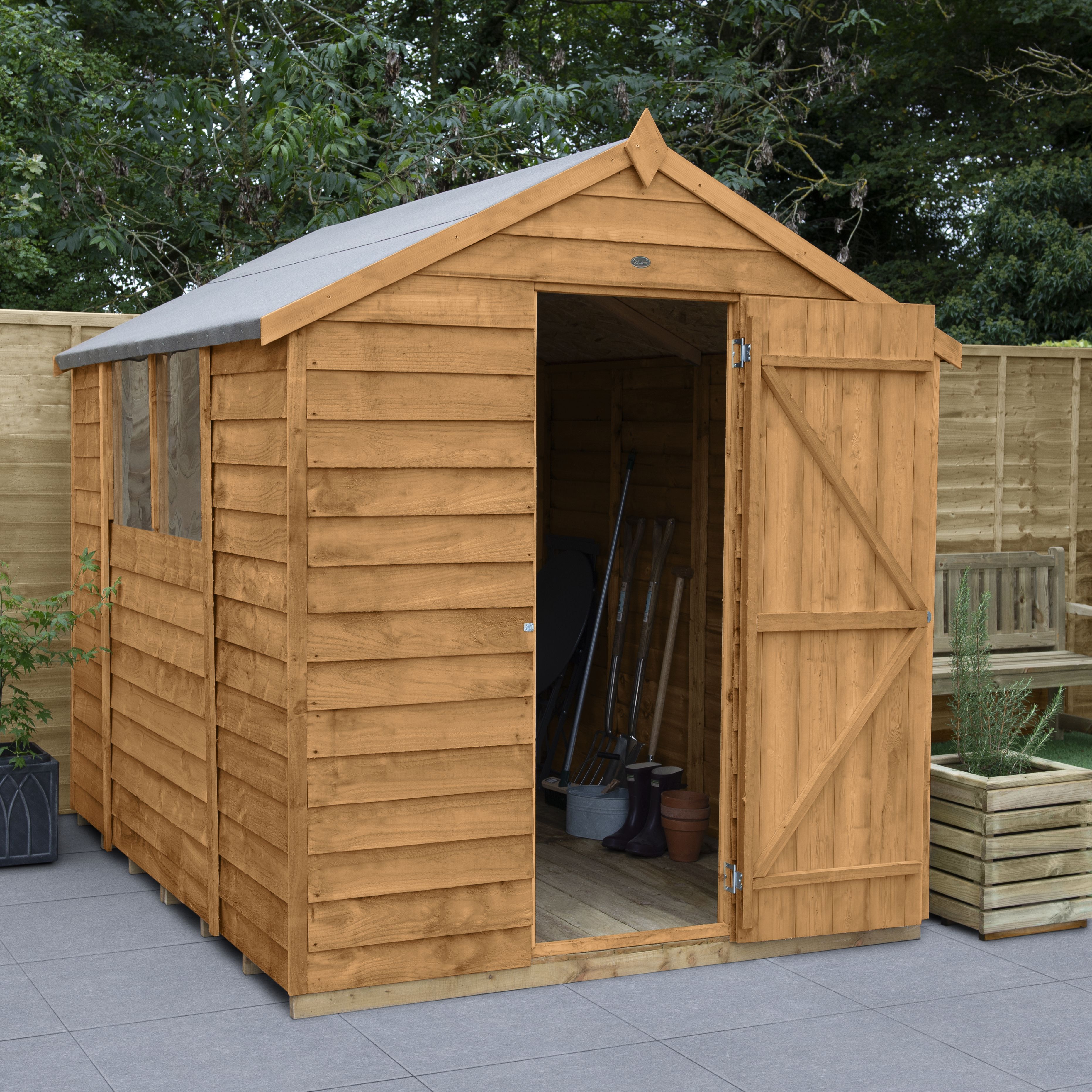 Forest Garden 8x6 Apex Overlap Timber Shed - Assembly Service Included ...