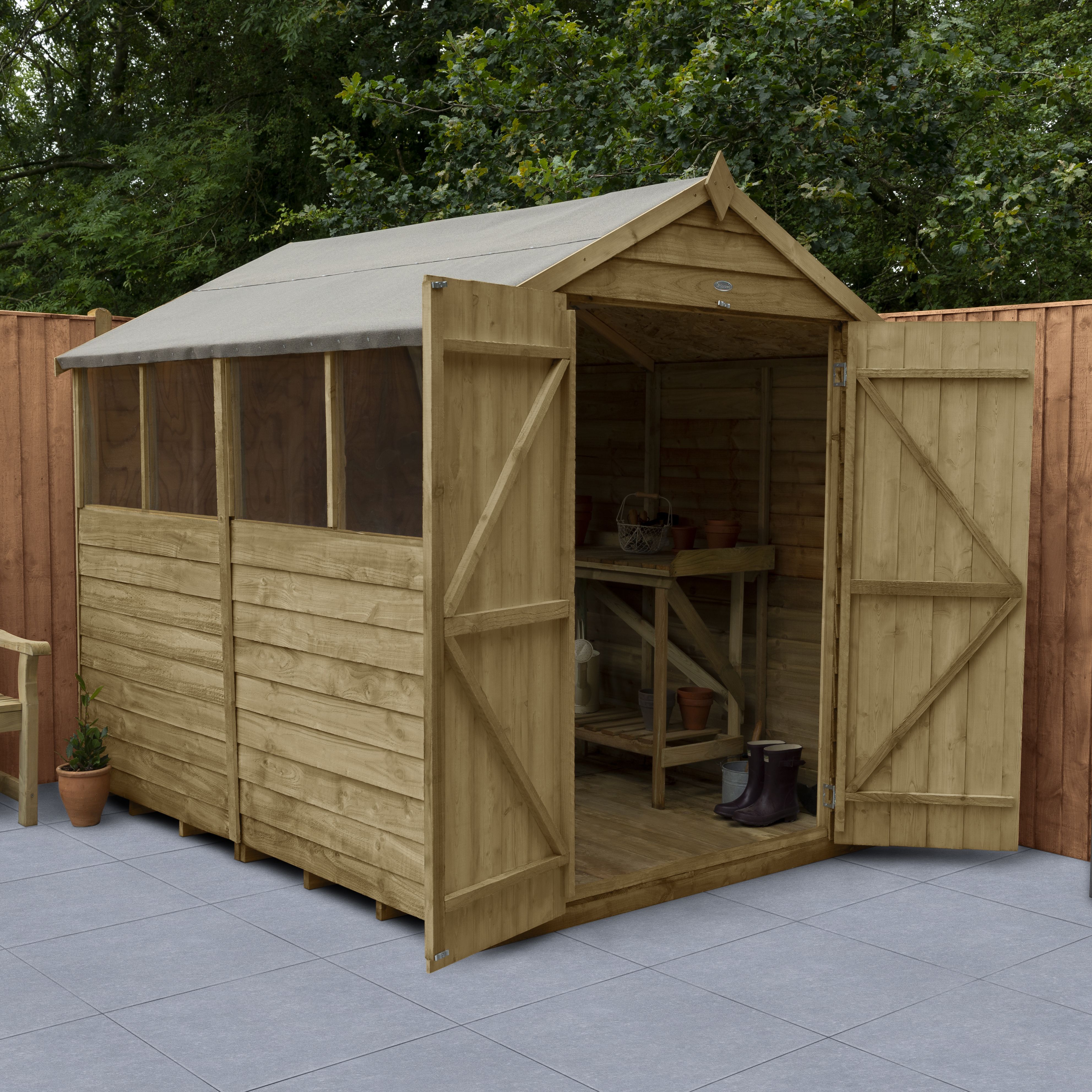 Forest Garden 8x6 Apex Overlap Wooden Shed - Assembly Service Included ...