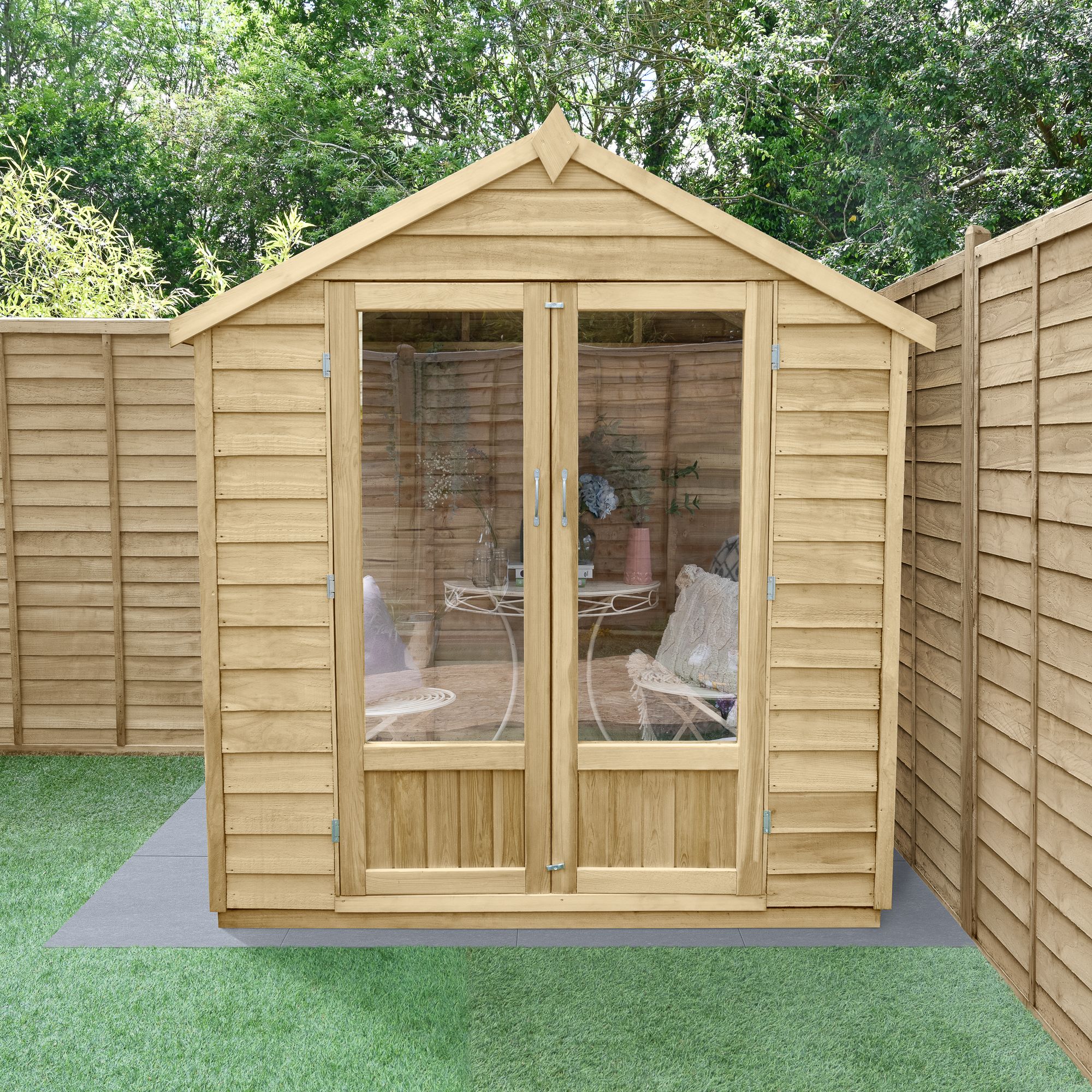 Forest Garden Oakley 6X4 Apex Overlap Solid Wood Summer House With Double Door (Base Included)