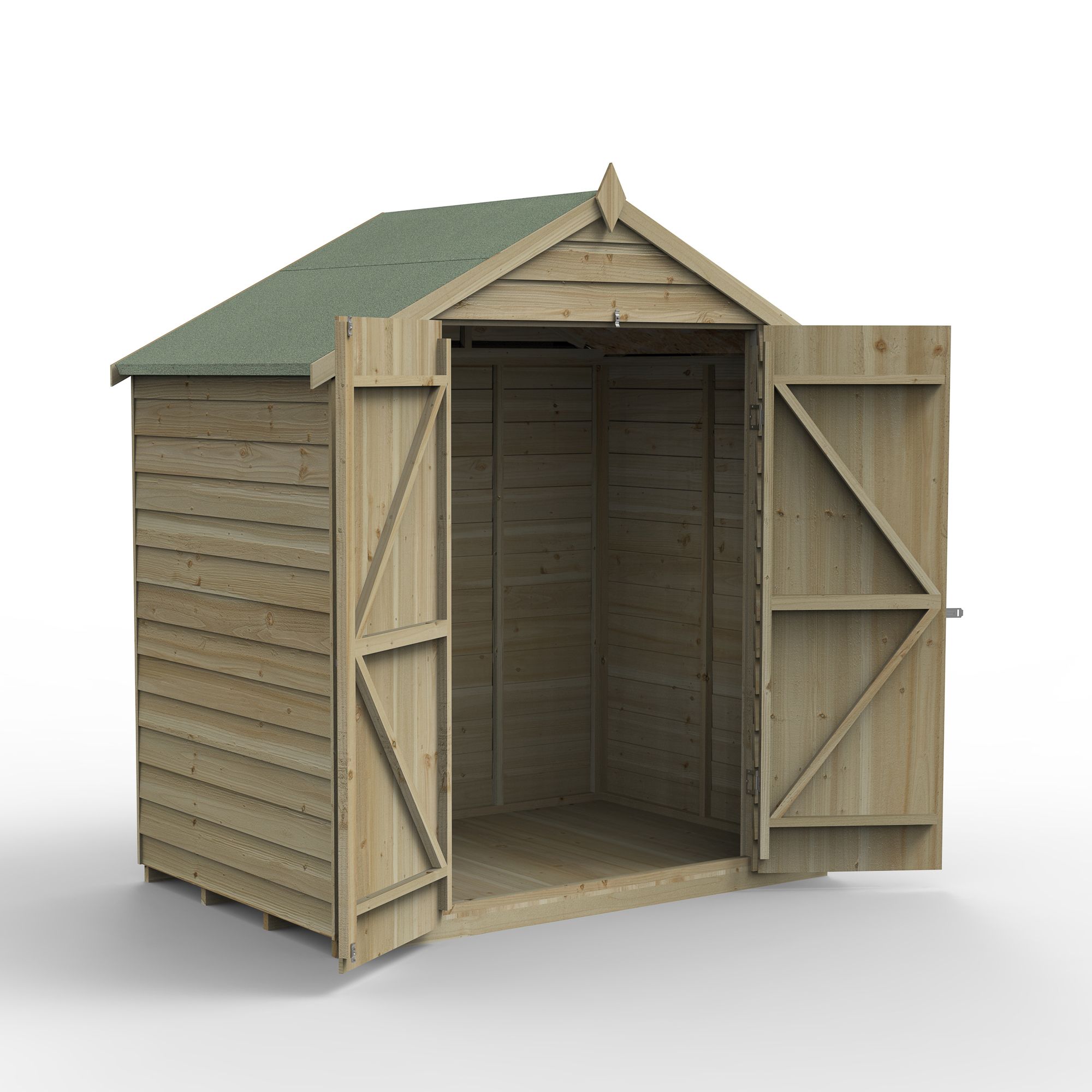Forest Garden 6X4 Apex Pressure Treated Overlap Wooden Shed With Floor