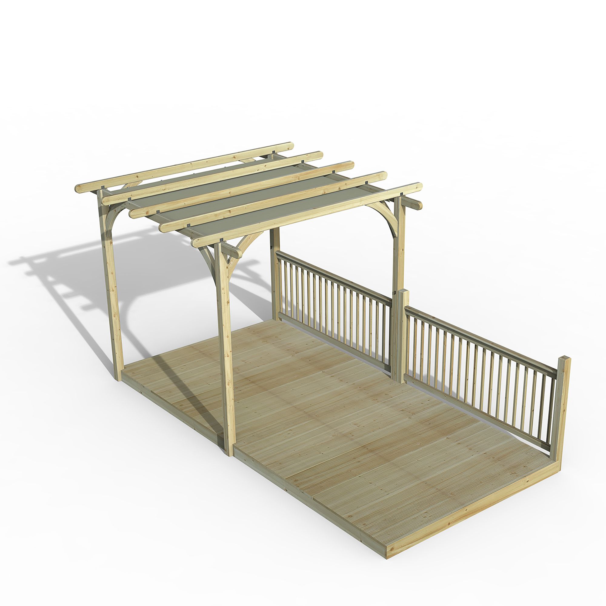 Forest Garden Grey Pergola & Decking Kit, X4 Post X2 Balustrade (H) 2.5M X (W) 5.2M - Canopy Included