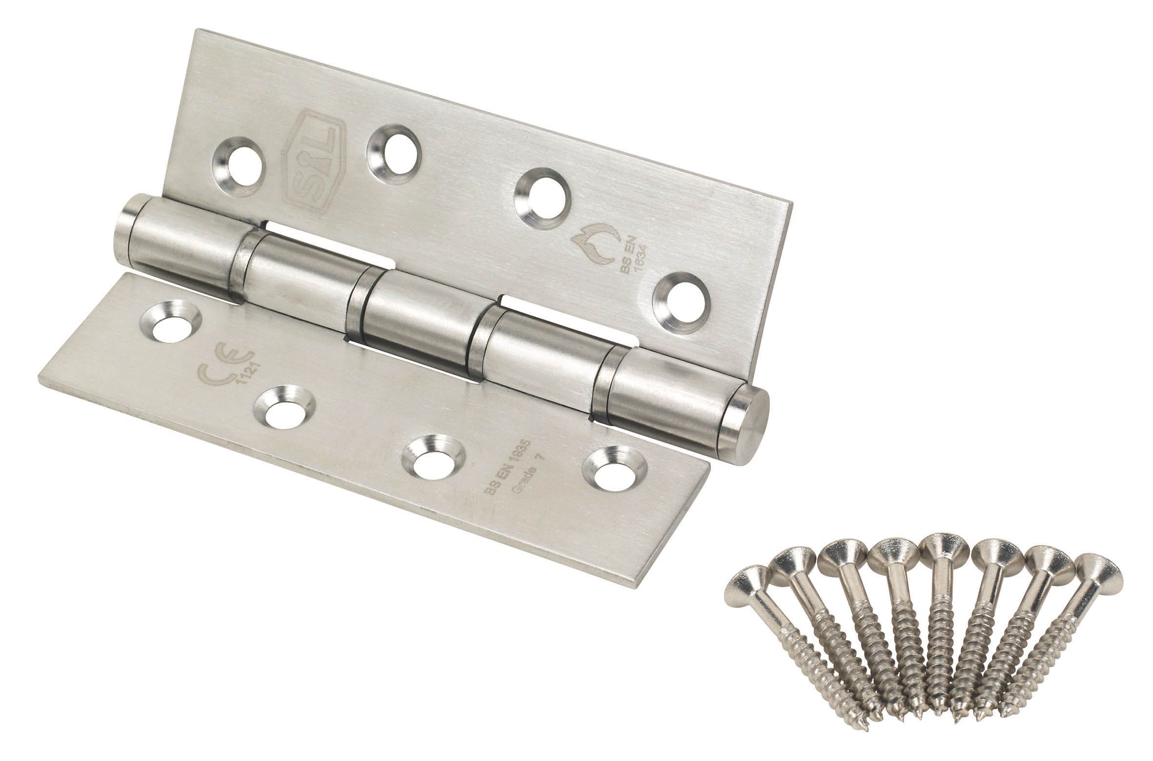 Satin Stainless Steel Grade 7 Fire Door Washered Hinges, Pack of 2