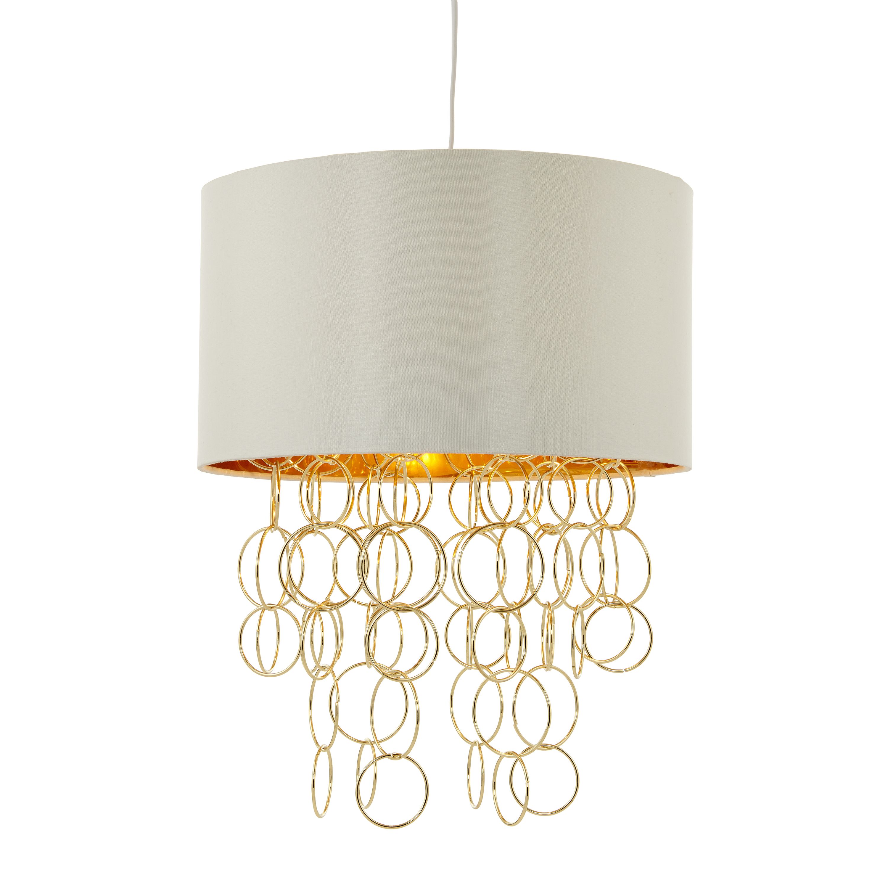 Abby Shade with hoops Ivory & gold Pendant ceiling light ...