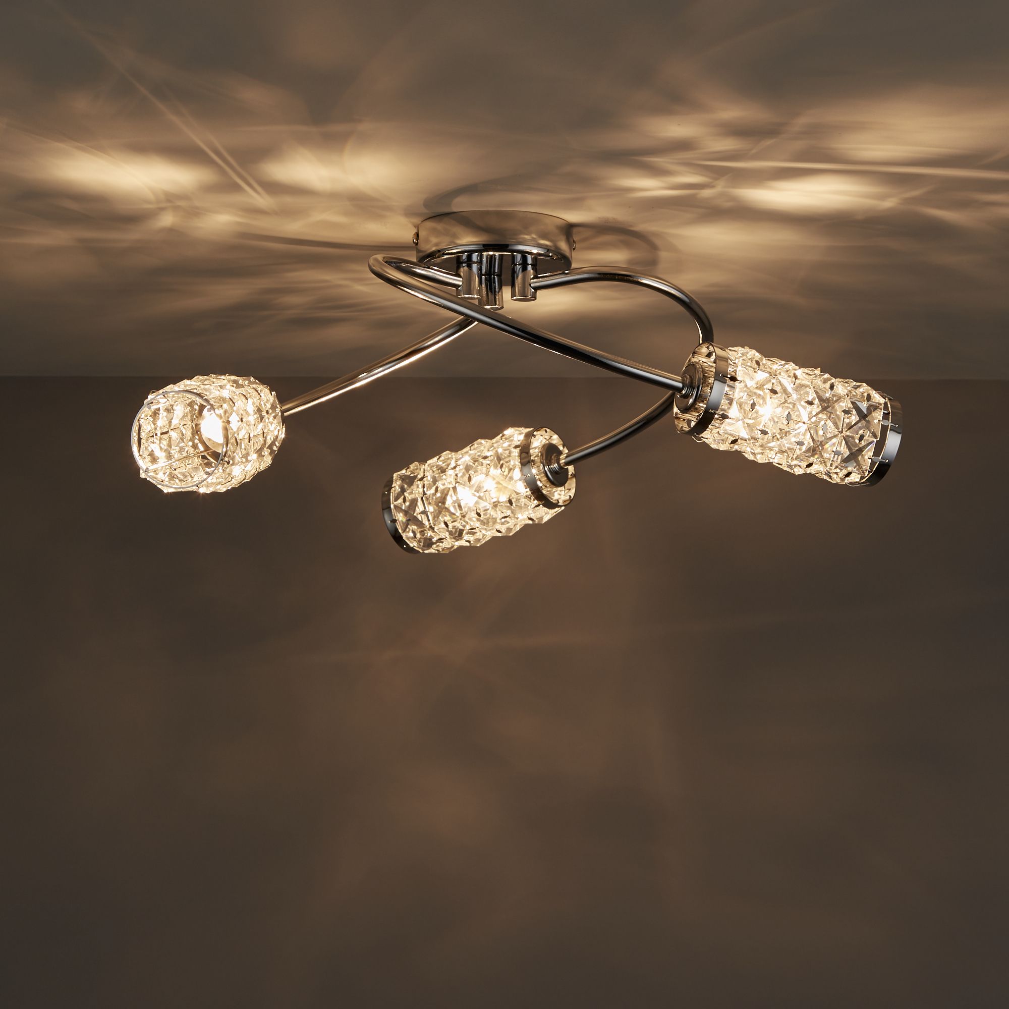 Adela Glass Beads Brushed Chrome Effect 3 Lamp Ceiling Light B Q