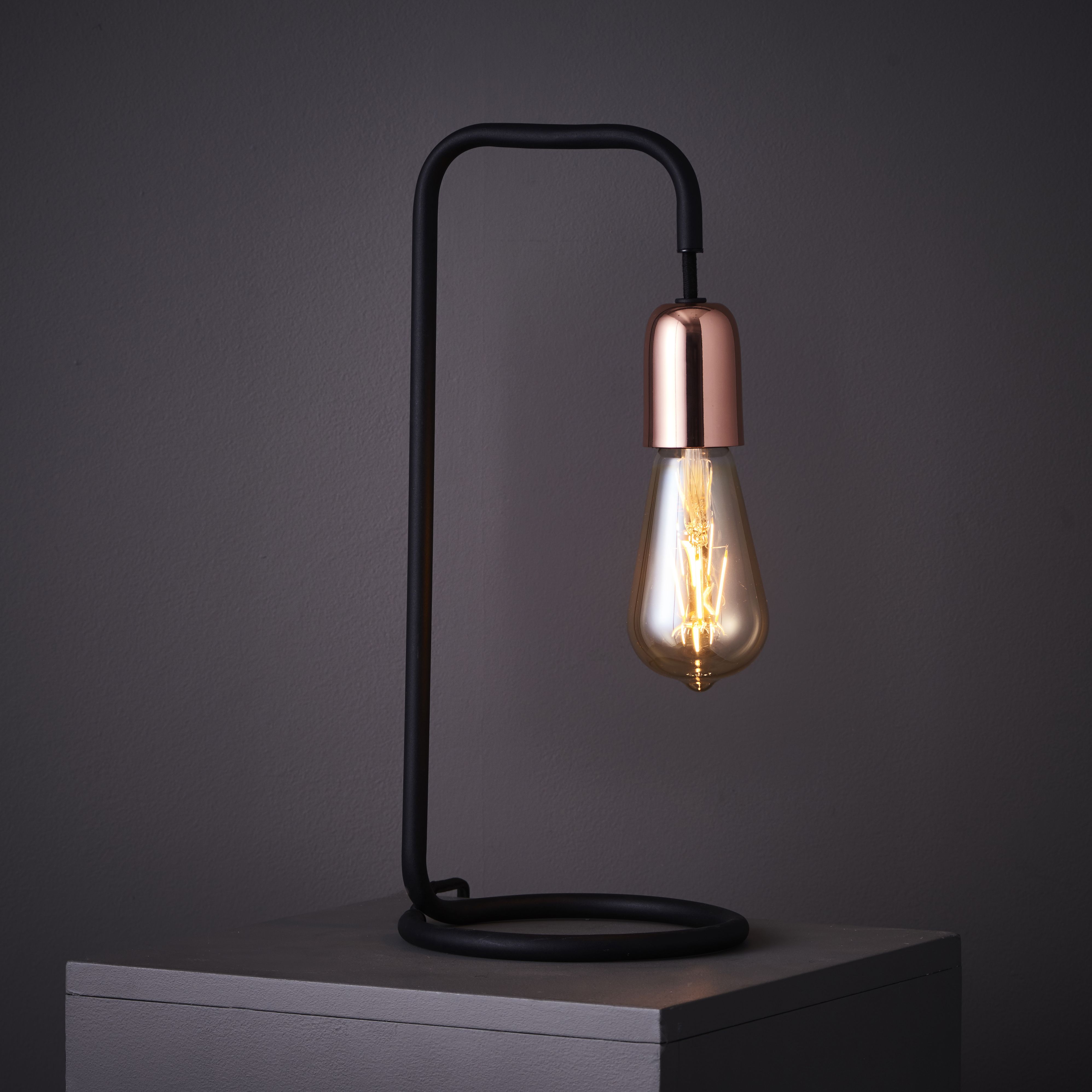 Colours Detroit Matt Black & copper Incandescent Table lamp