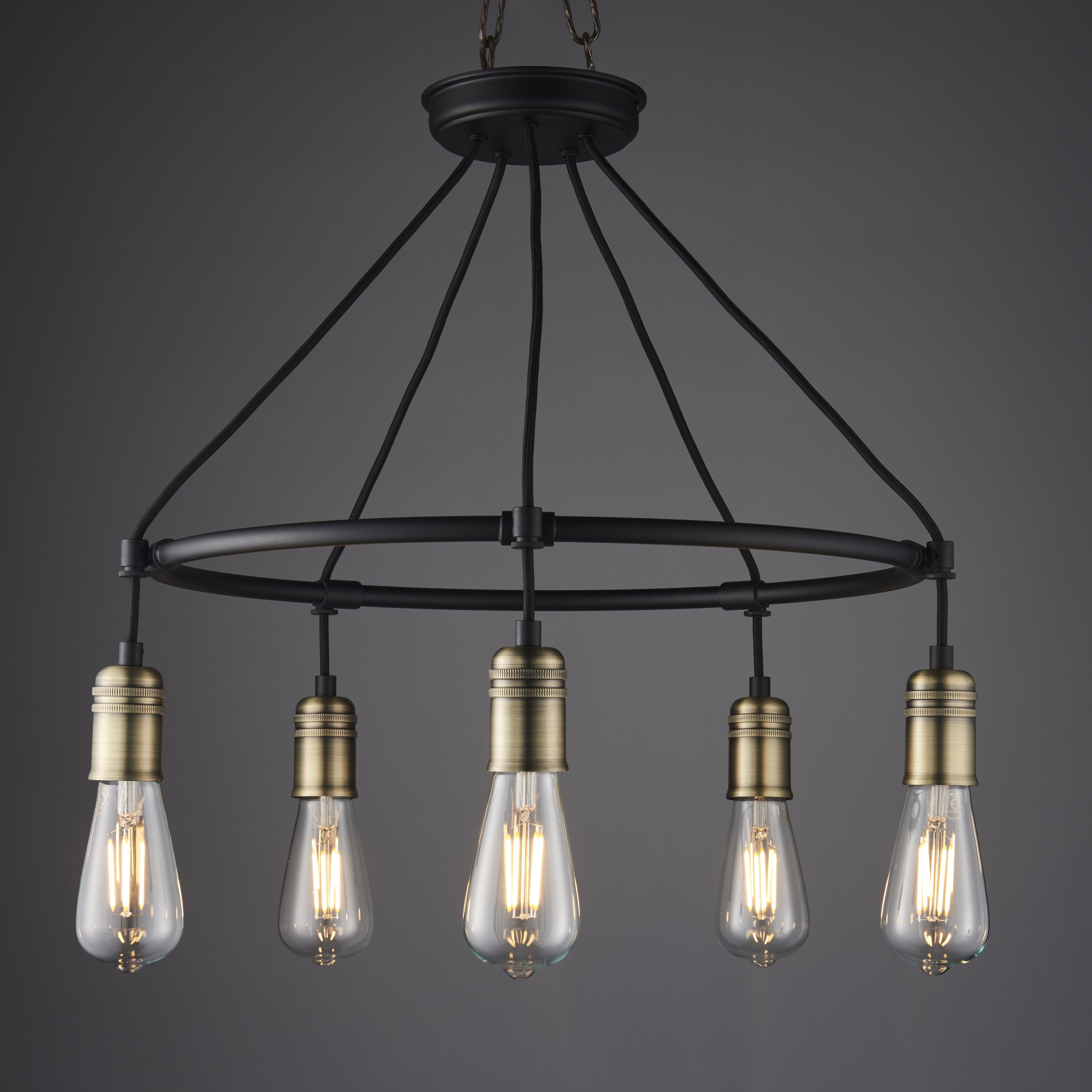 Hixley Matt Black Antique Brass Effect 5 Lamp Pendant Ceiling Light Departments Diy At Bandq 5523