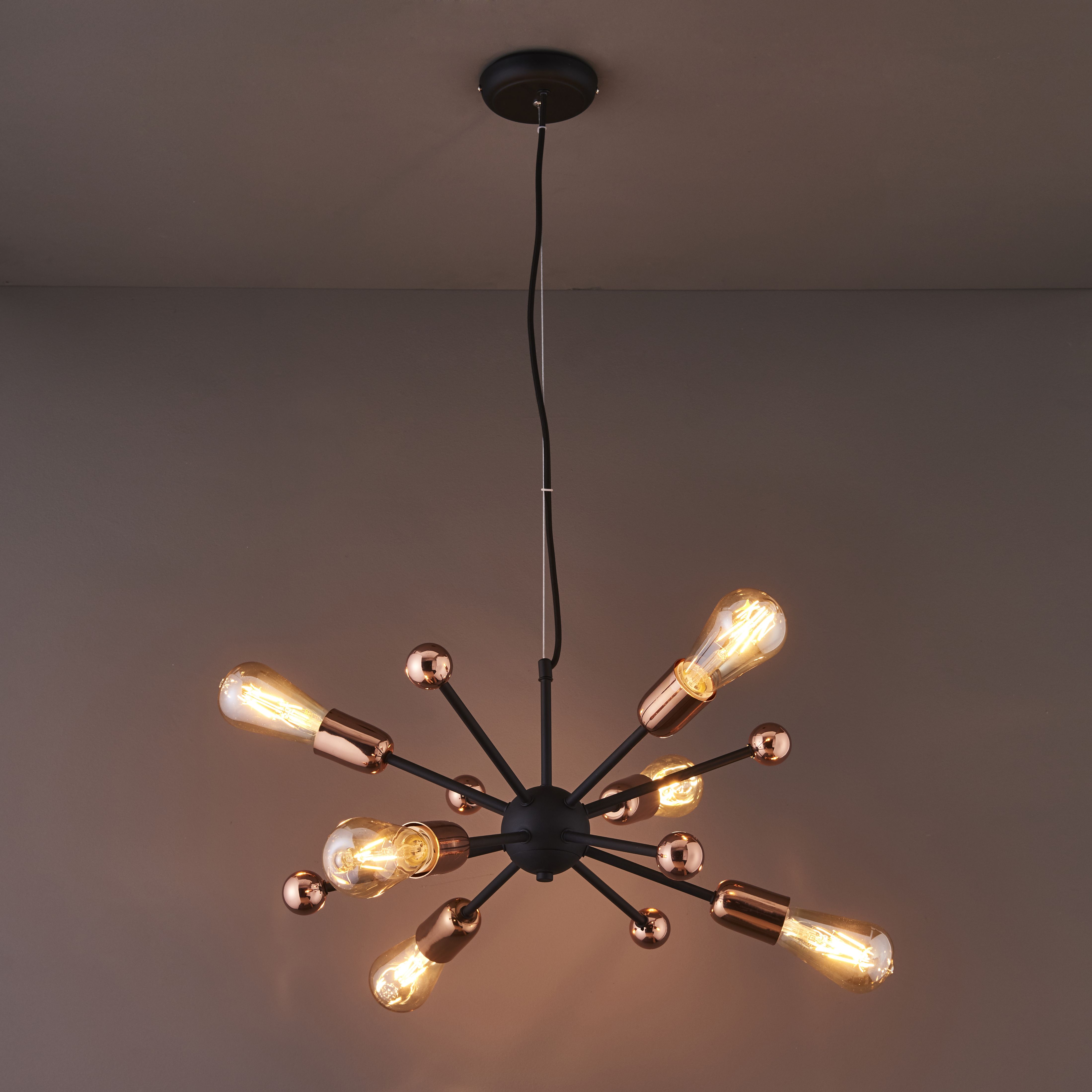 Detroit Black Antique Brass Effect 6 Lamp Pendant Ceiling Light