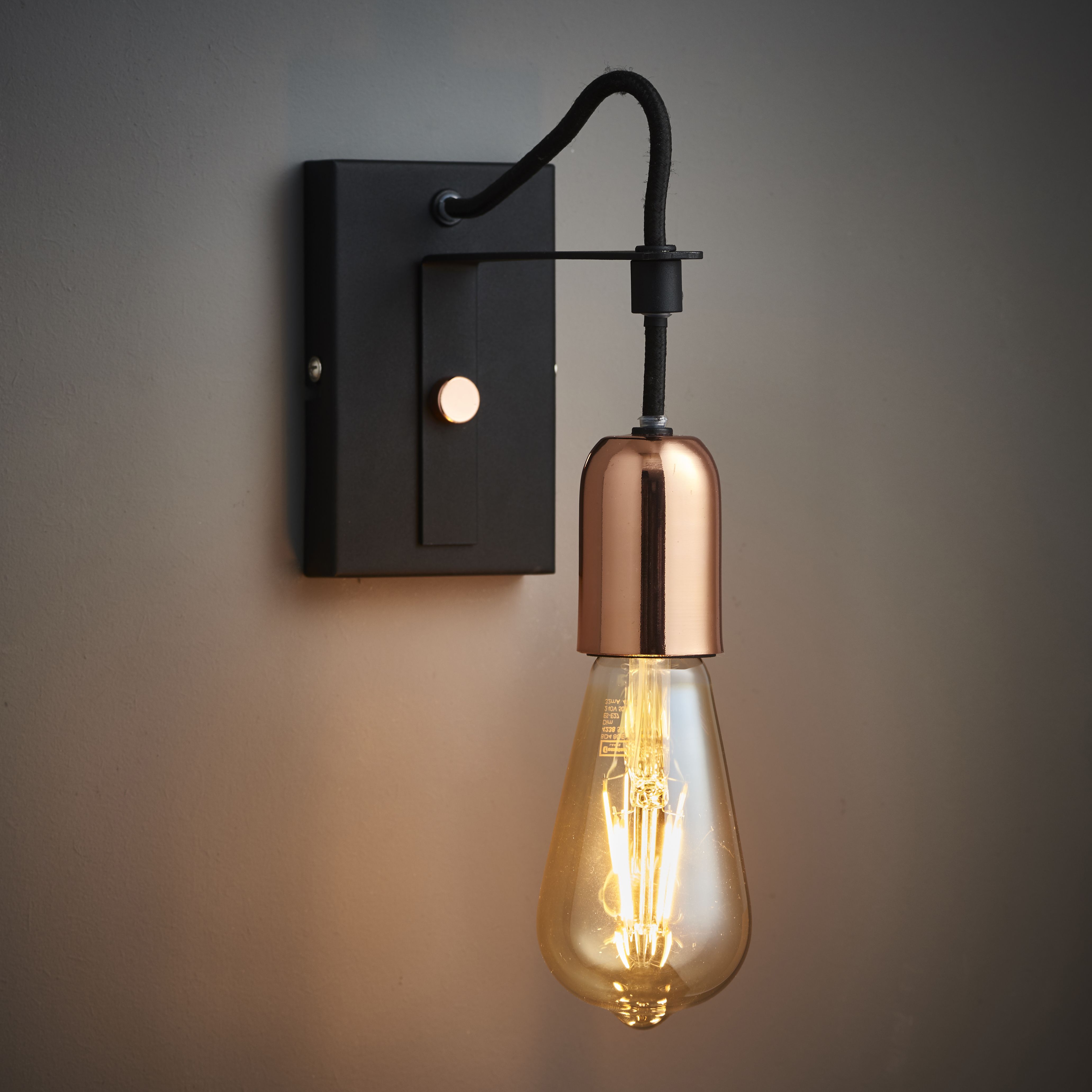 Detroit Black Copper Effect Wall Light Departments Diy At B Q