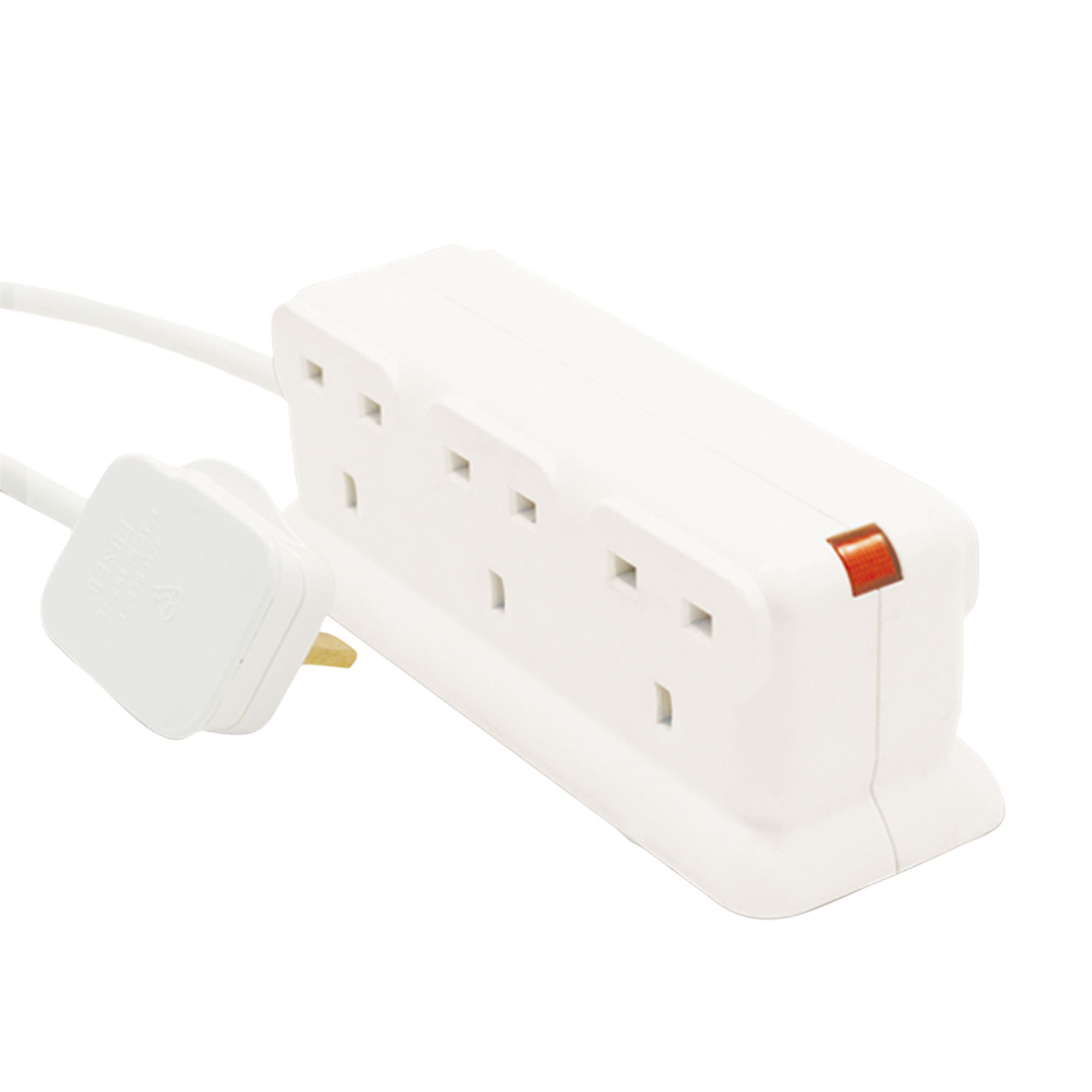 Masterplug 6 socket 13A White Extension lead, 3m Departments DIY at B&Q