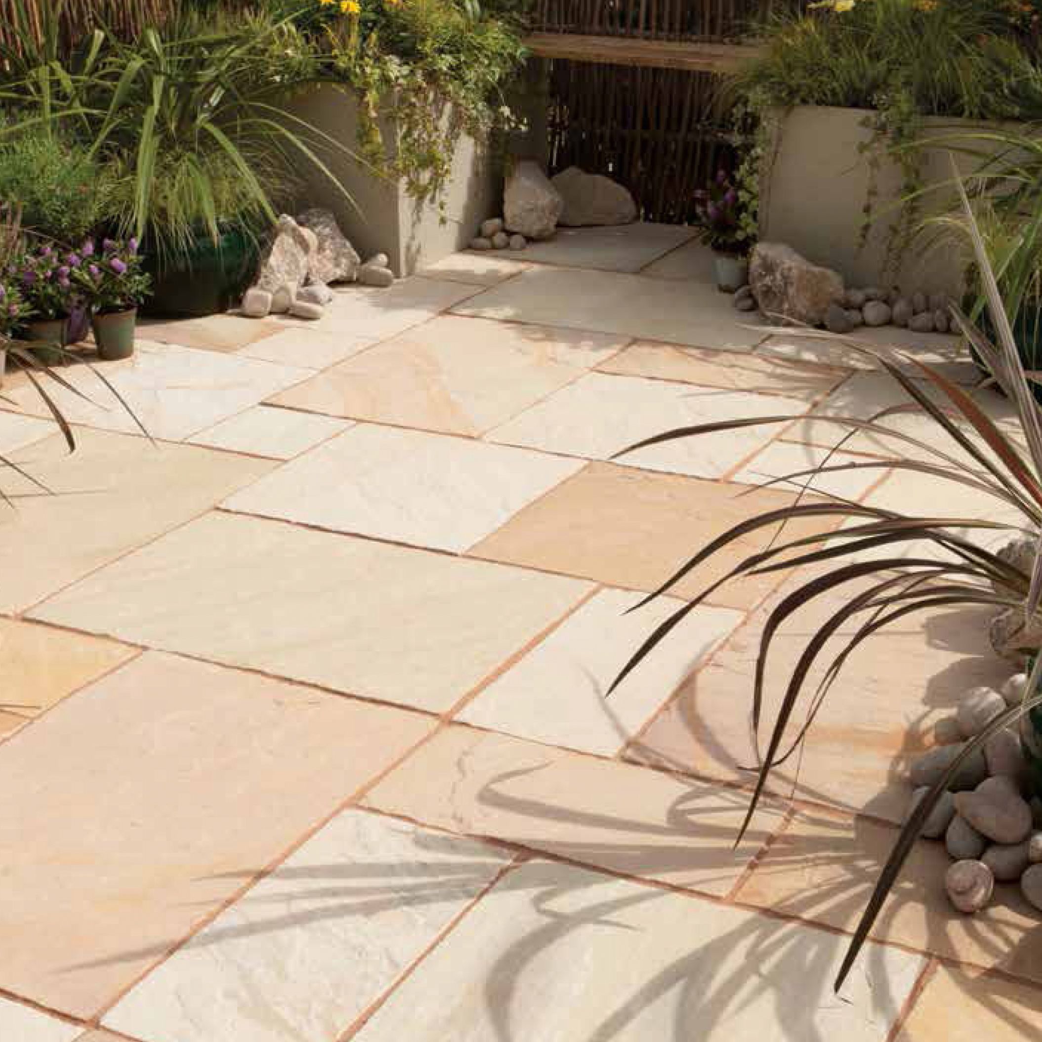 Fossil Buff Natural Sandstone Paving Slab (L)600 (W)300mm Pack Of 85 ...