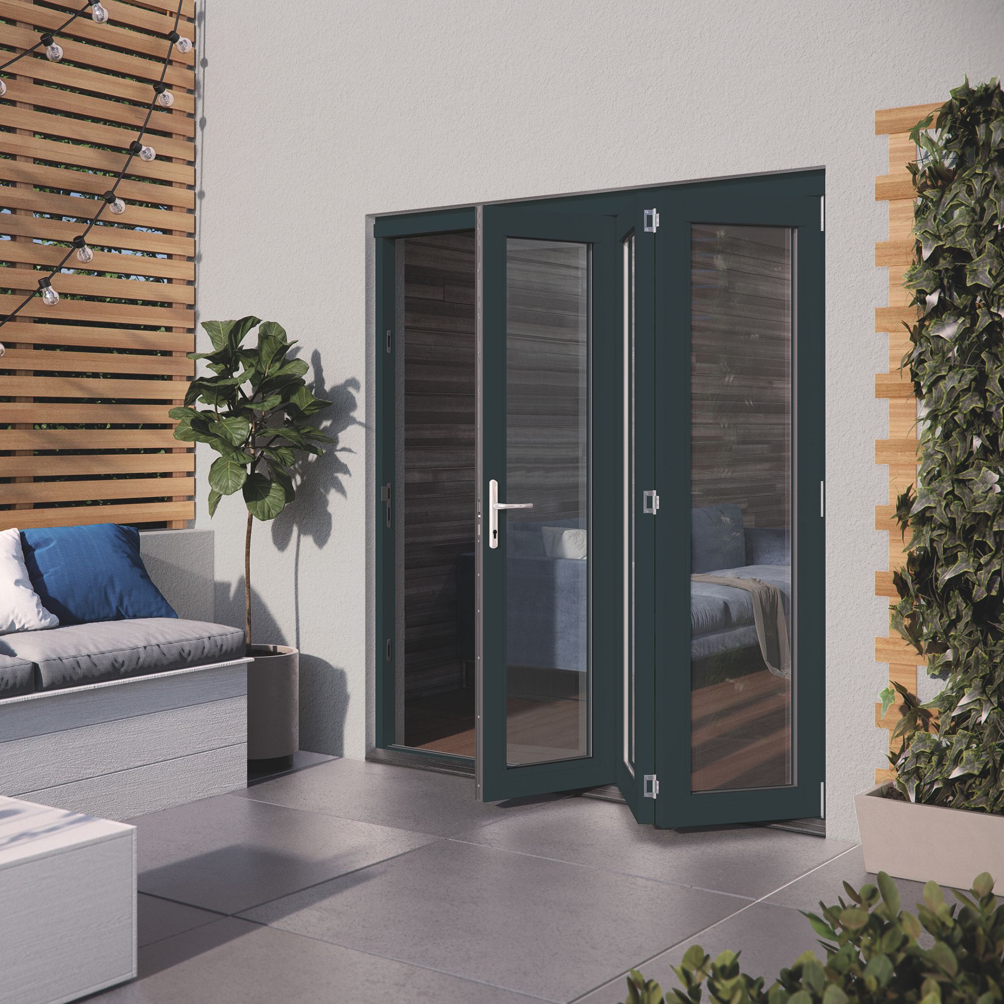 Glazed Grey Hardwood External Patio Door set, (H)2104mm (W)1804mm