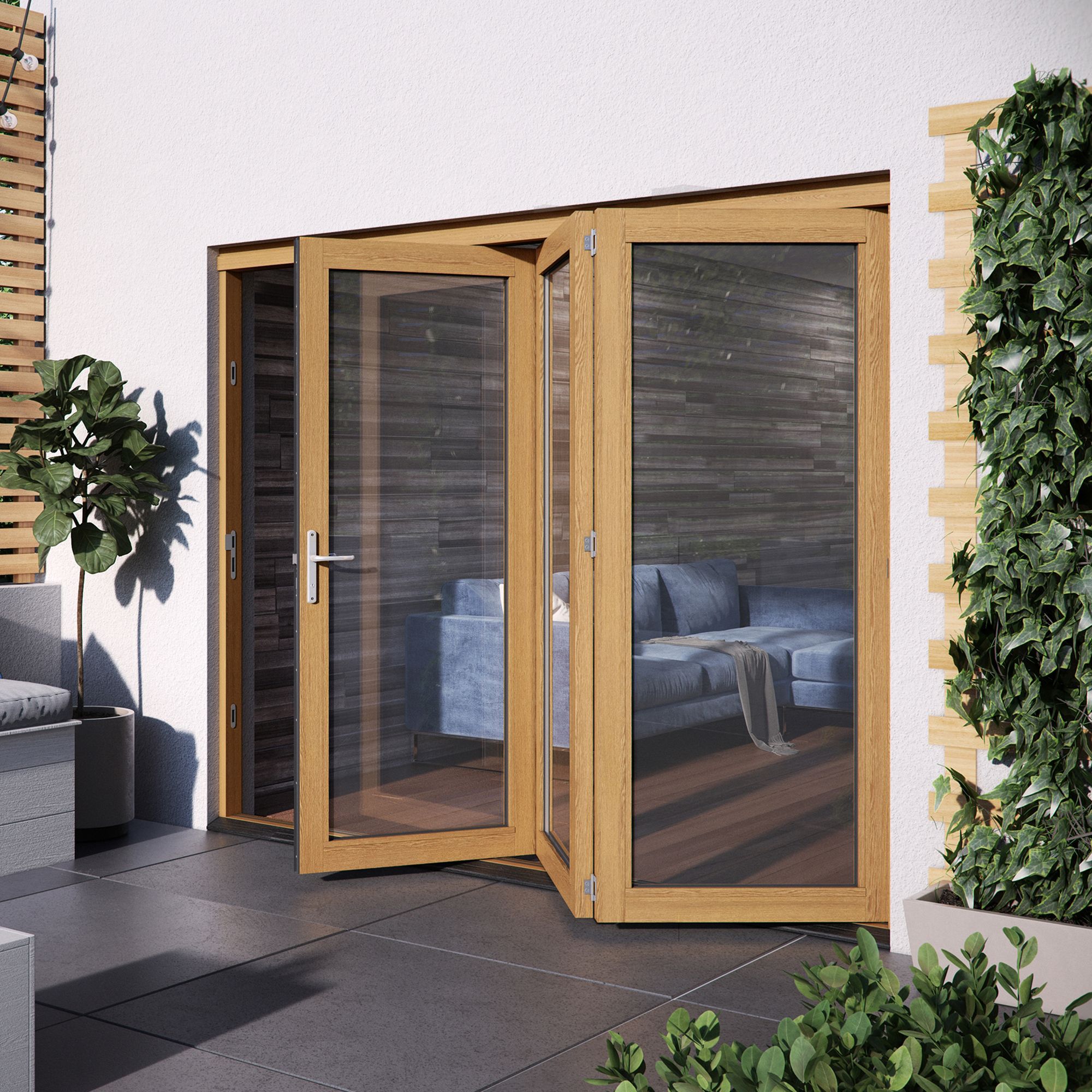 Glazed Golden Oak External Patio Door set, (H)2104mm (W)2404mm ...