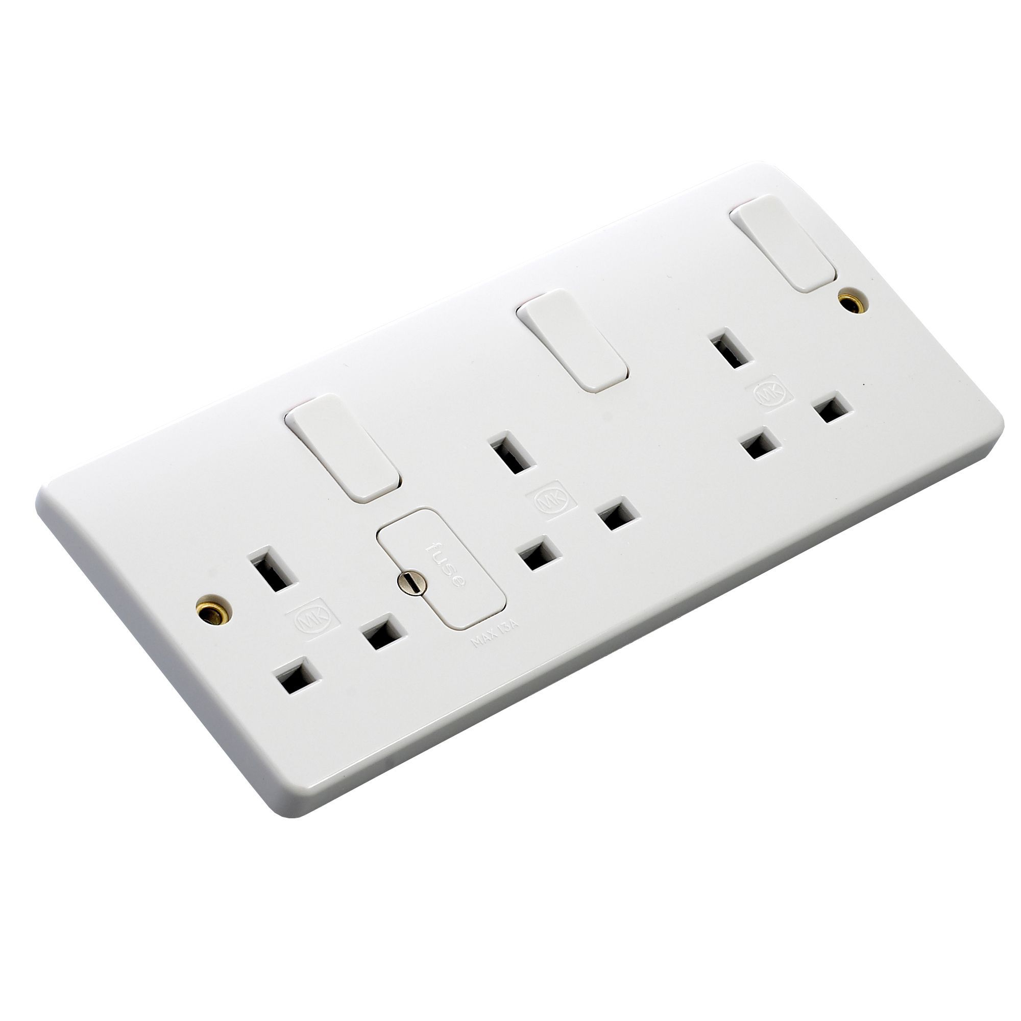 MK 13A White Triple Switched Socket | Departments | DIY at B&Q