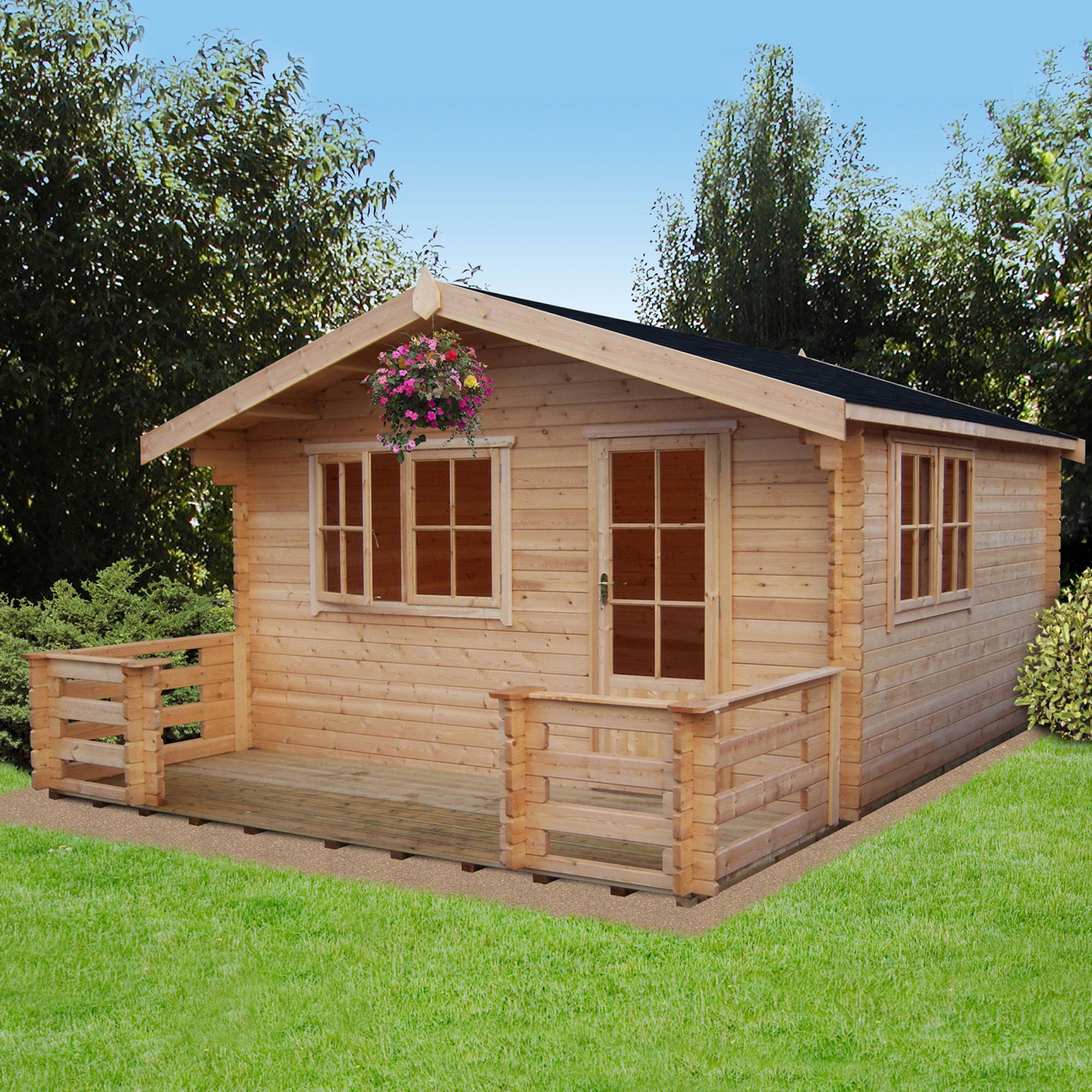 12X12 Kinver 34mm Tongue & Groove Timber Log Cabin with Felt Roof Tiles ...