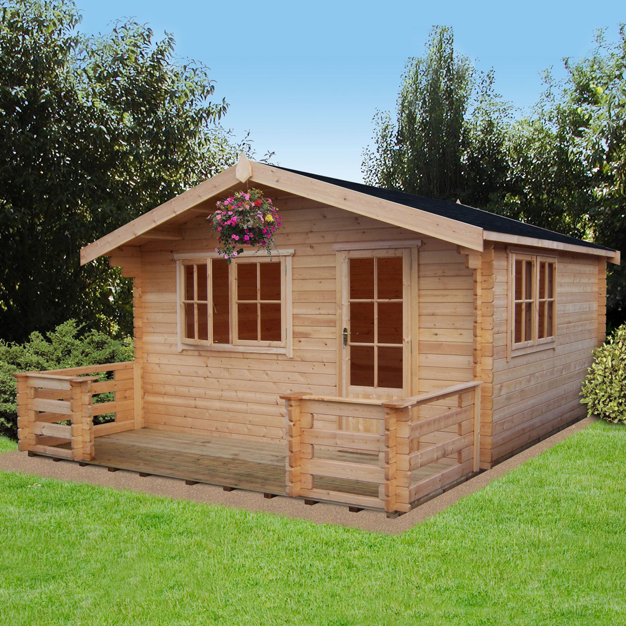 12x14 kinver 34mm tongue & groove log cabin with felt roof