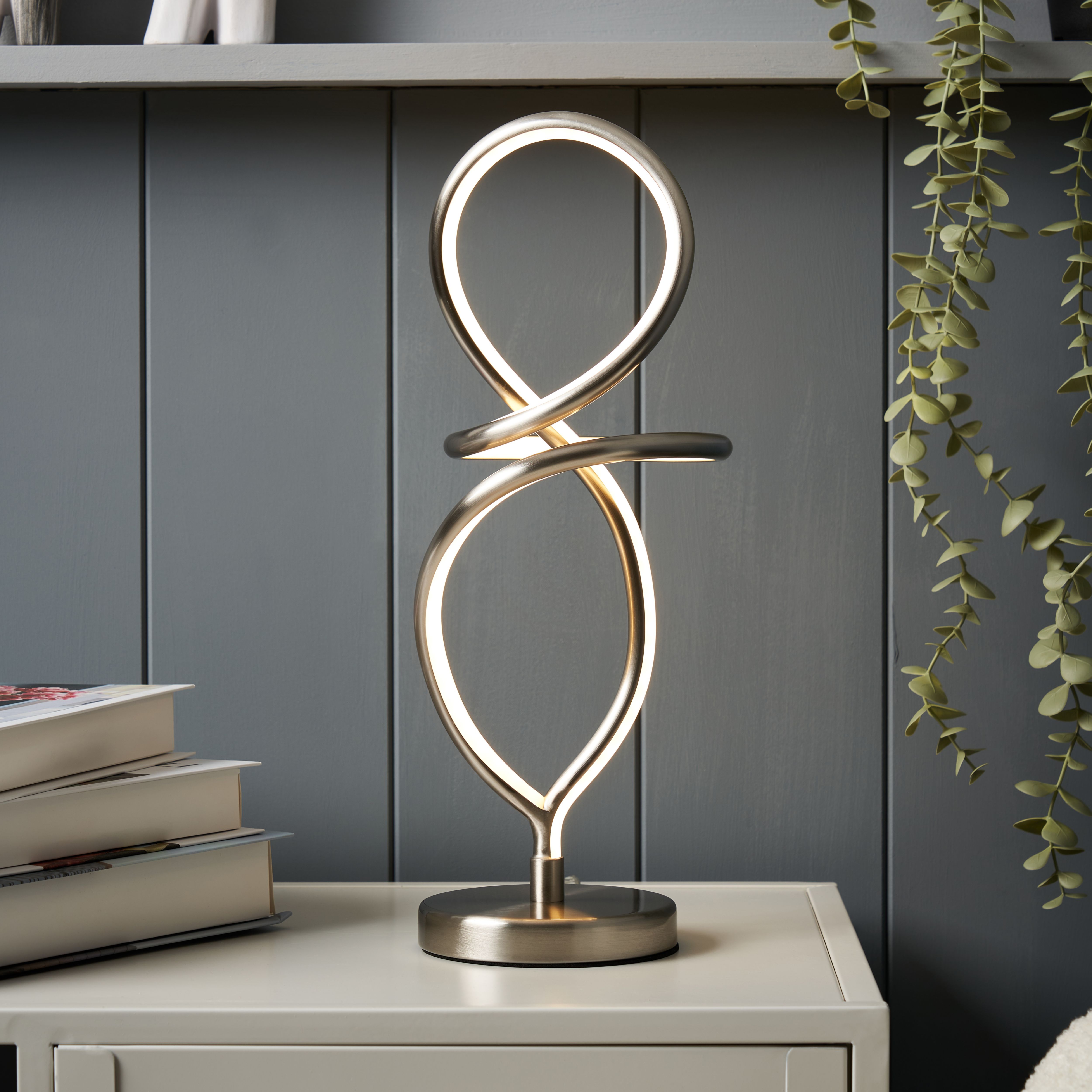Inlight Leda Spiral Nickel effect LED Table light | Departments | DIY