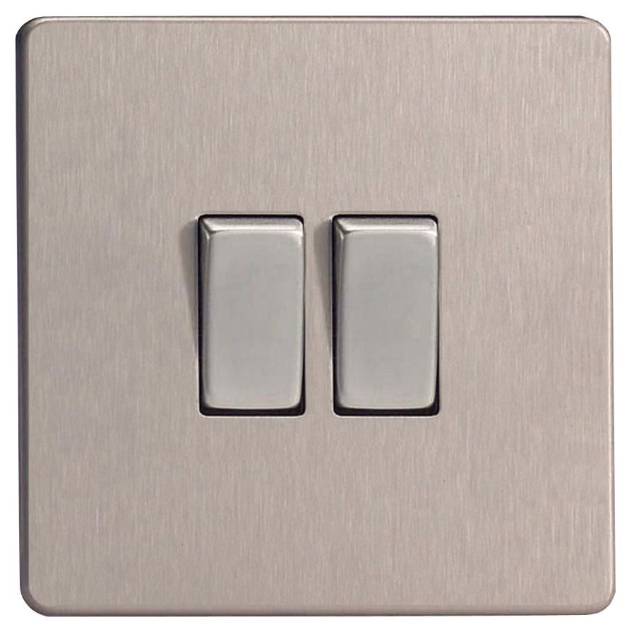 Varilight 10A 2Way Double Brushed silver effect Light switch Departments DIY at B&Q