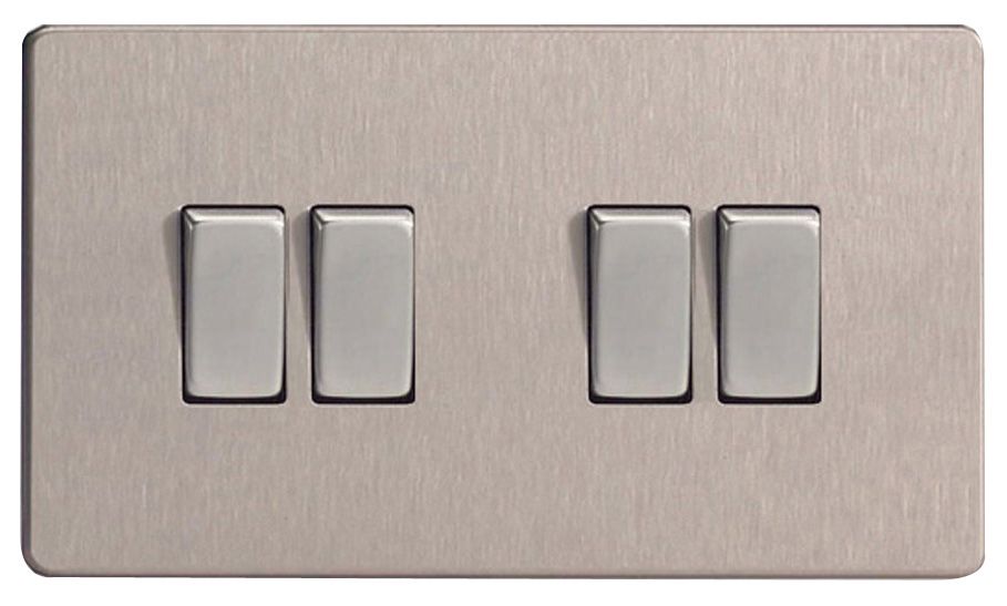 Varilight 10A 2 way Brushed silver effect Quadruple Light Switch Departments DIY at B&Q