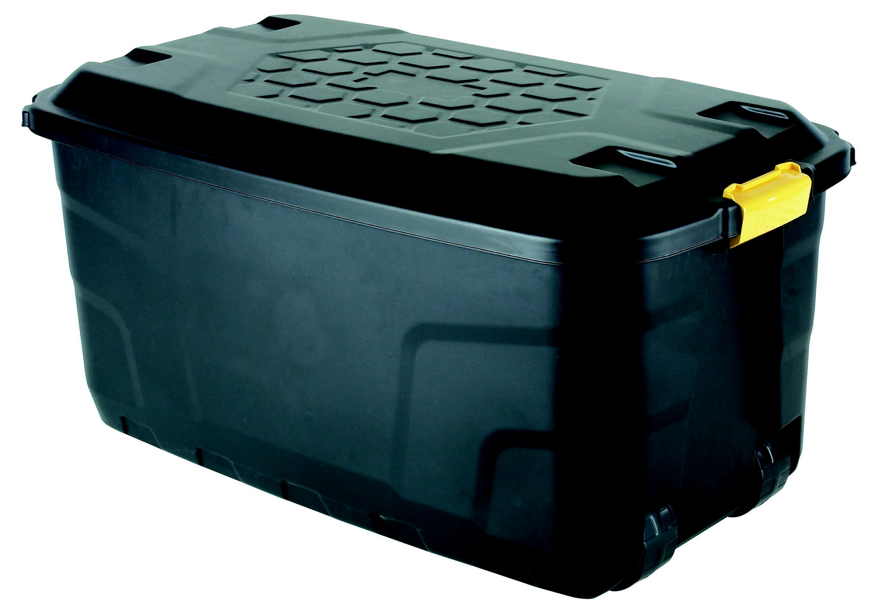 Strata Heavy Duty Black 145L Plastic Storage Box On Wheels