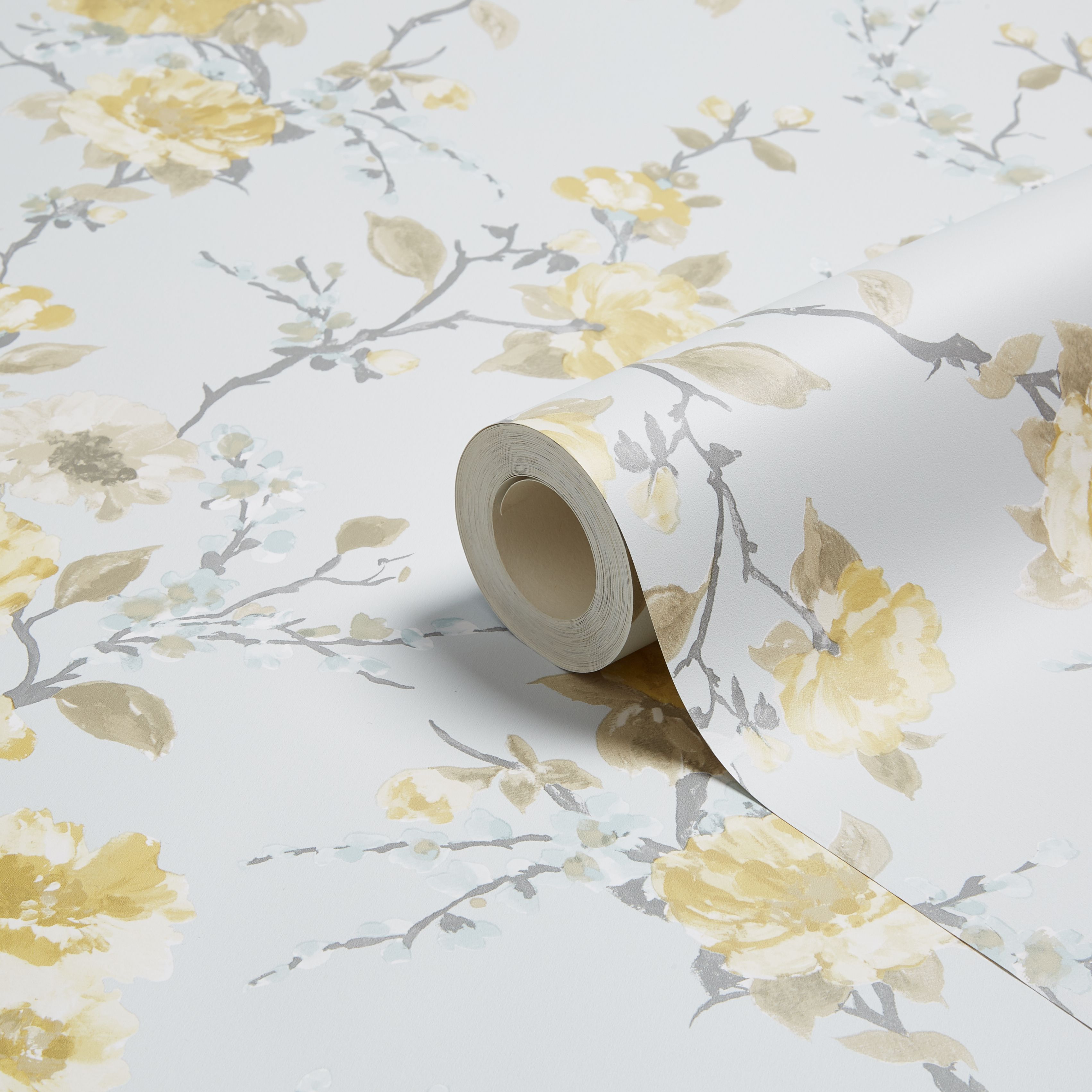 K2 Lucy Duck egg & yellow Floral Wallpaper | Departments | DIY at B&Q