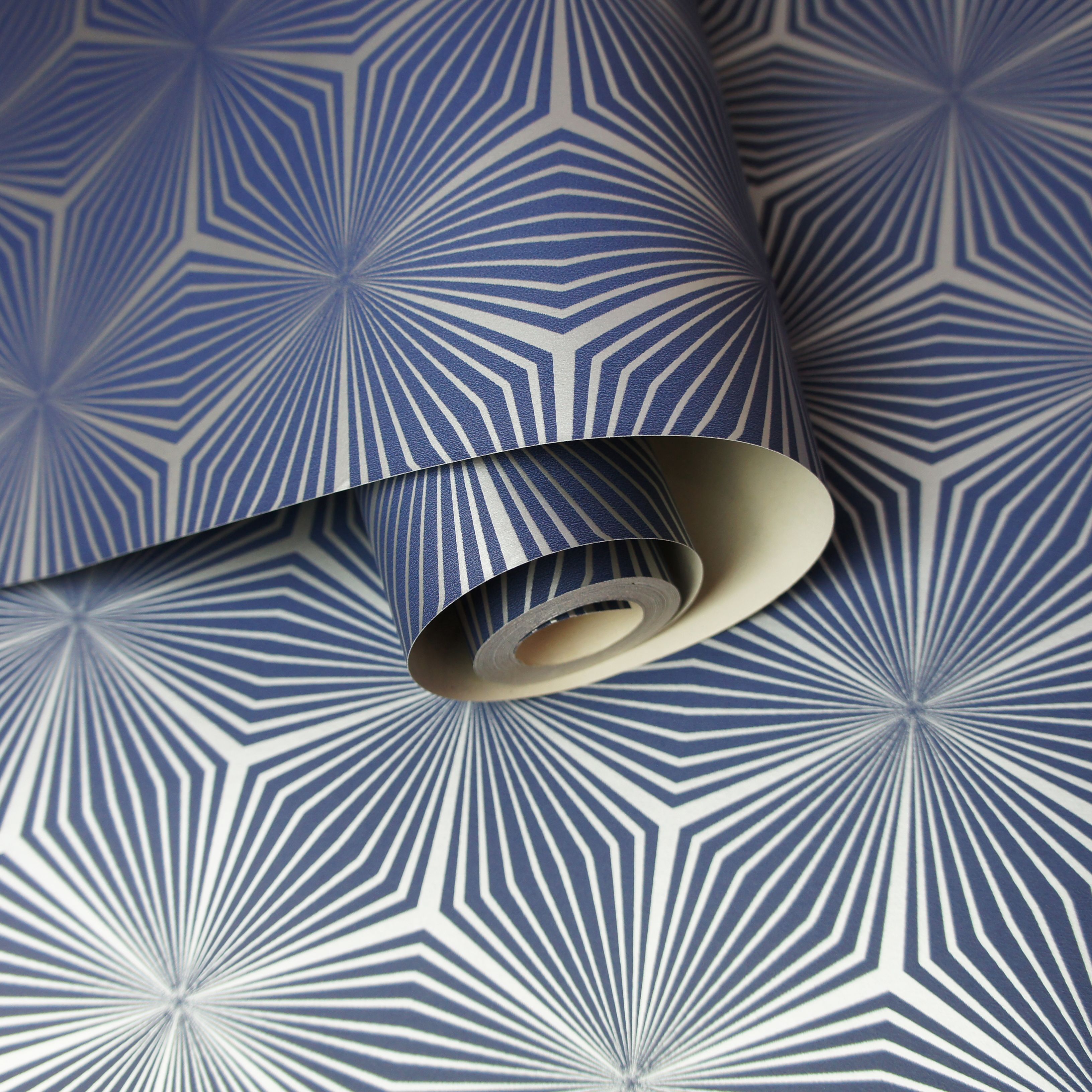 Holden Decor Statement Blue Geometric Metallic Effect Smooth Wallpaper Departments Diy At B Q