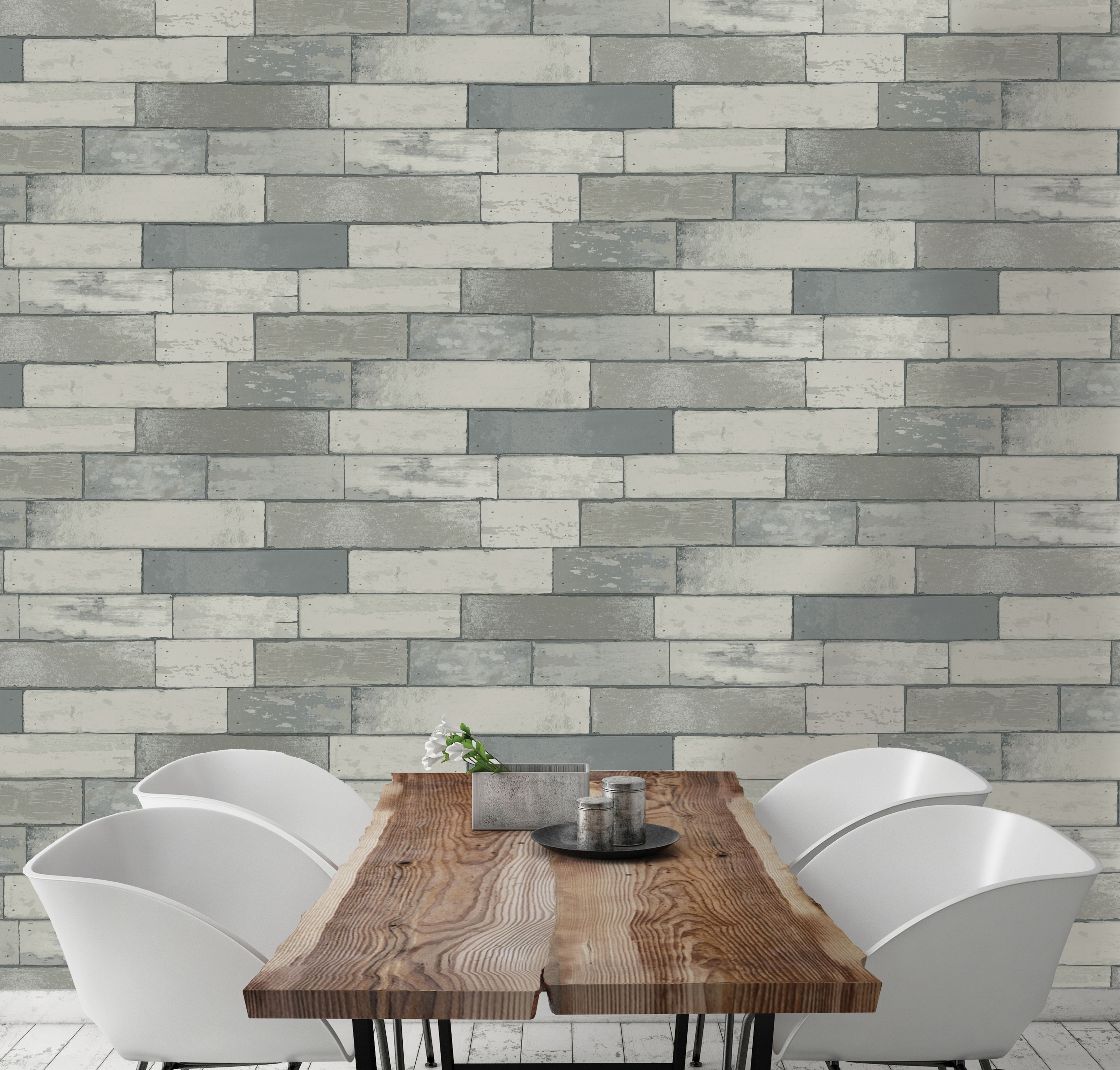 K2 Silver effect Wood panel Metallic effect Wallpaper 