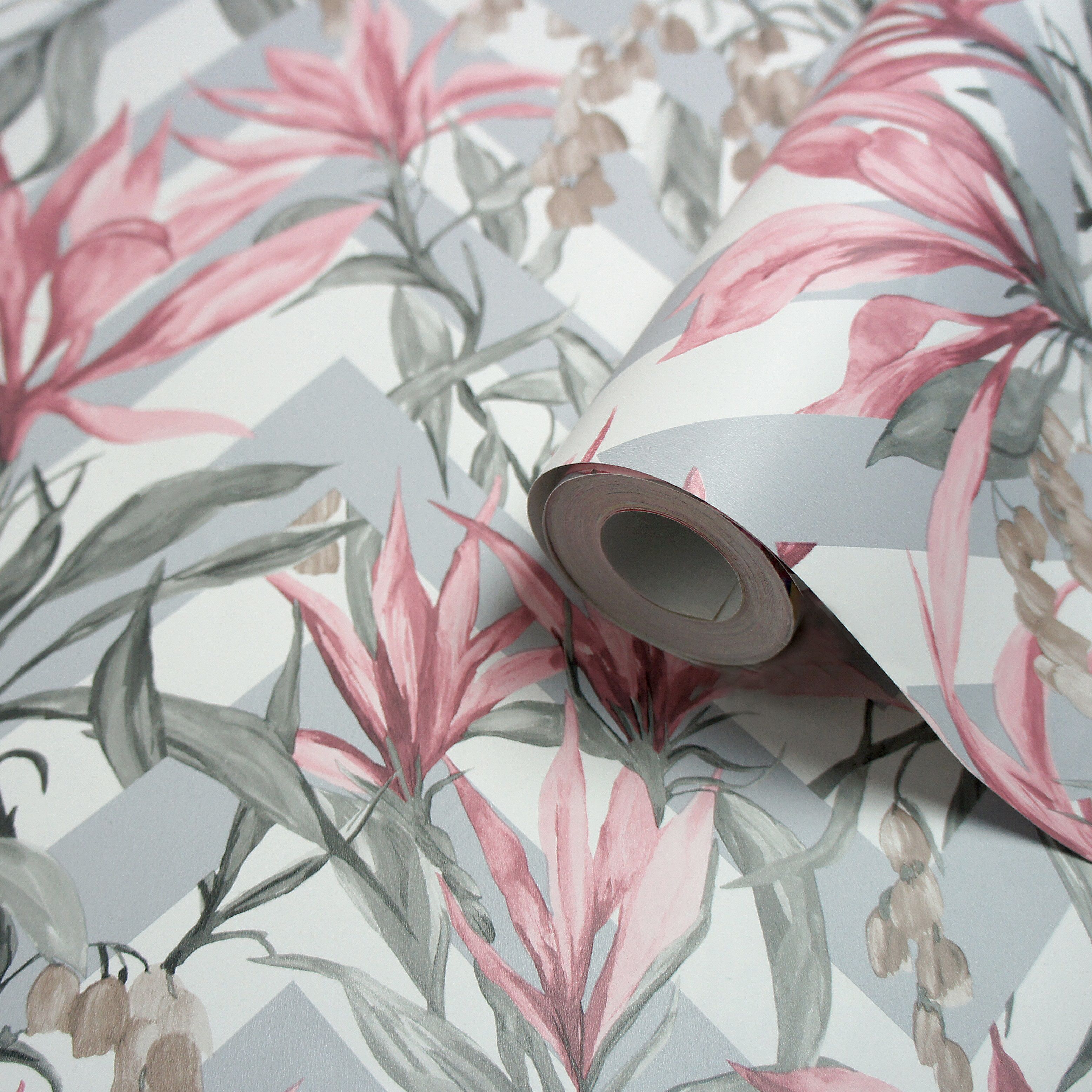 Holden Grey & pink Floral Wallpaper Departments DIY at B&Q