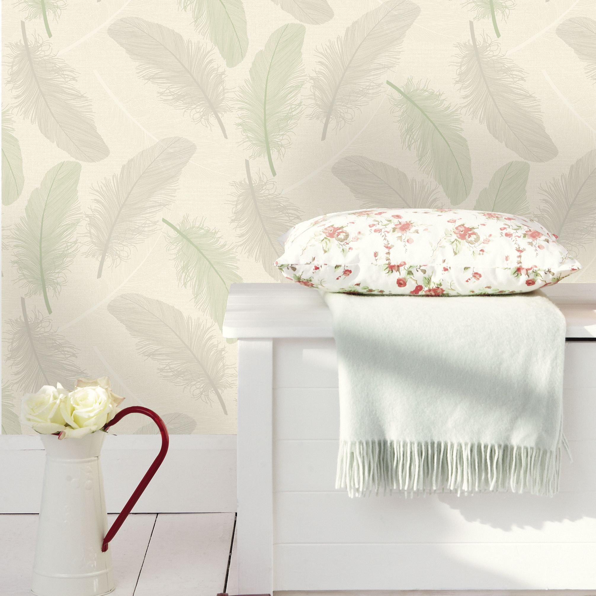 K2 Green & cream Maisey Wallpaper | Departments | DIY at B&Q