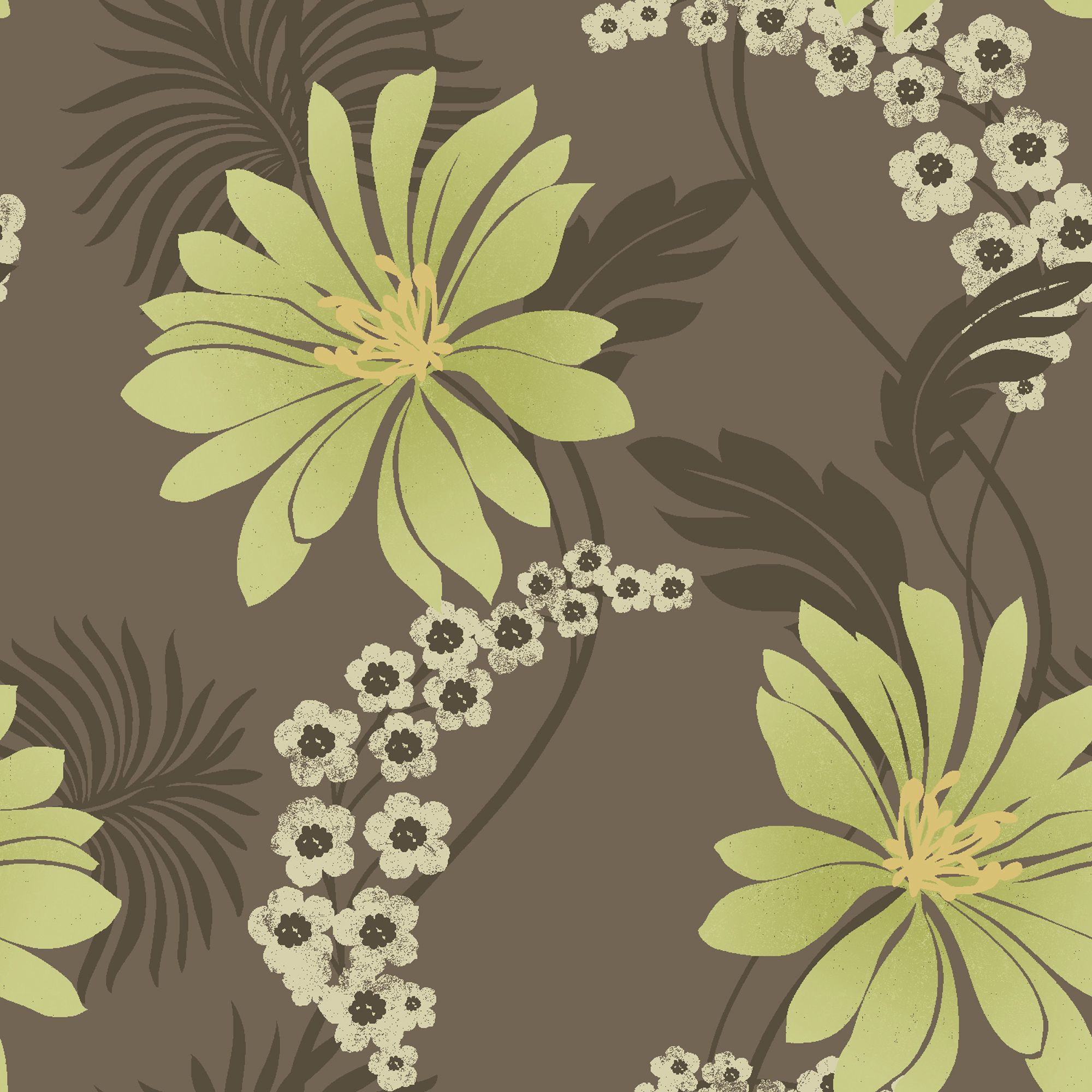 K2 Tahiti Brown & green Floral Wallpaper | Departments ...