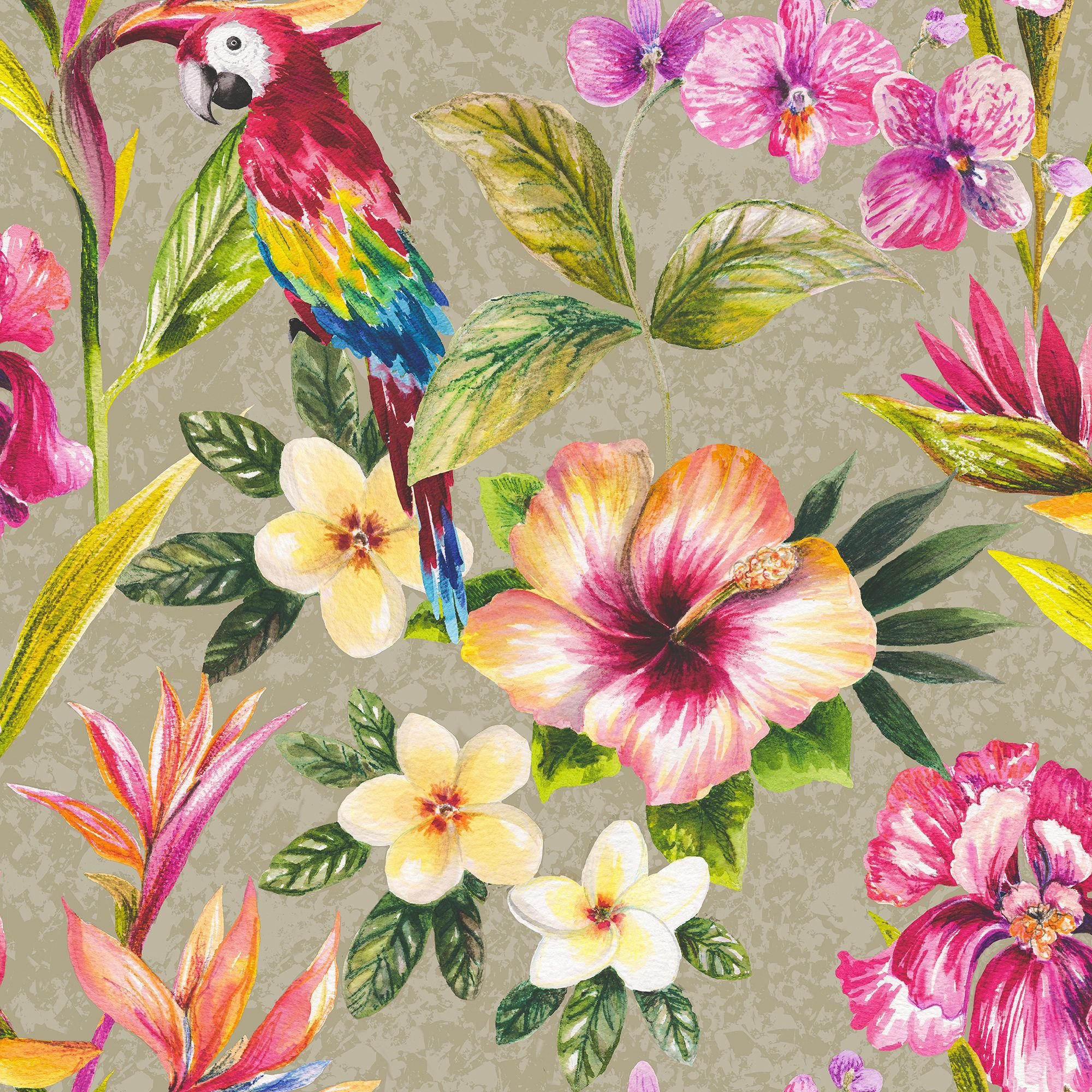 Tropical Parrot Floral Birds Metallic Effect Wallpaper ...