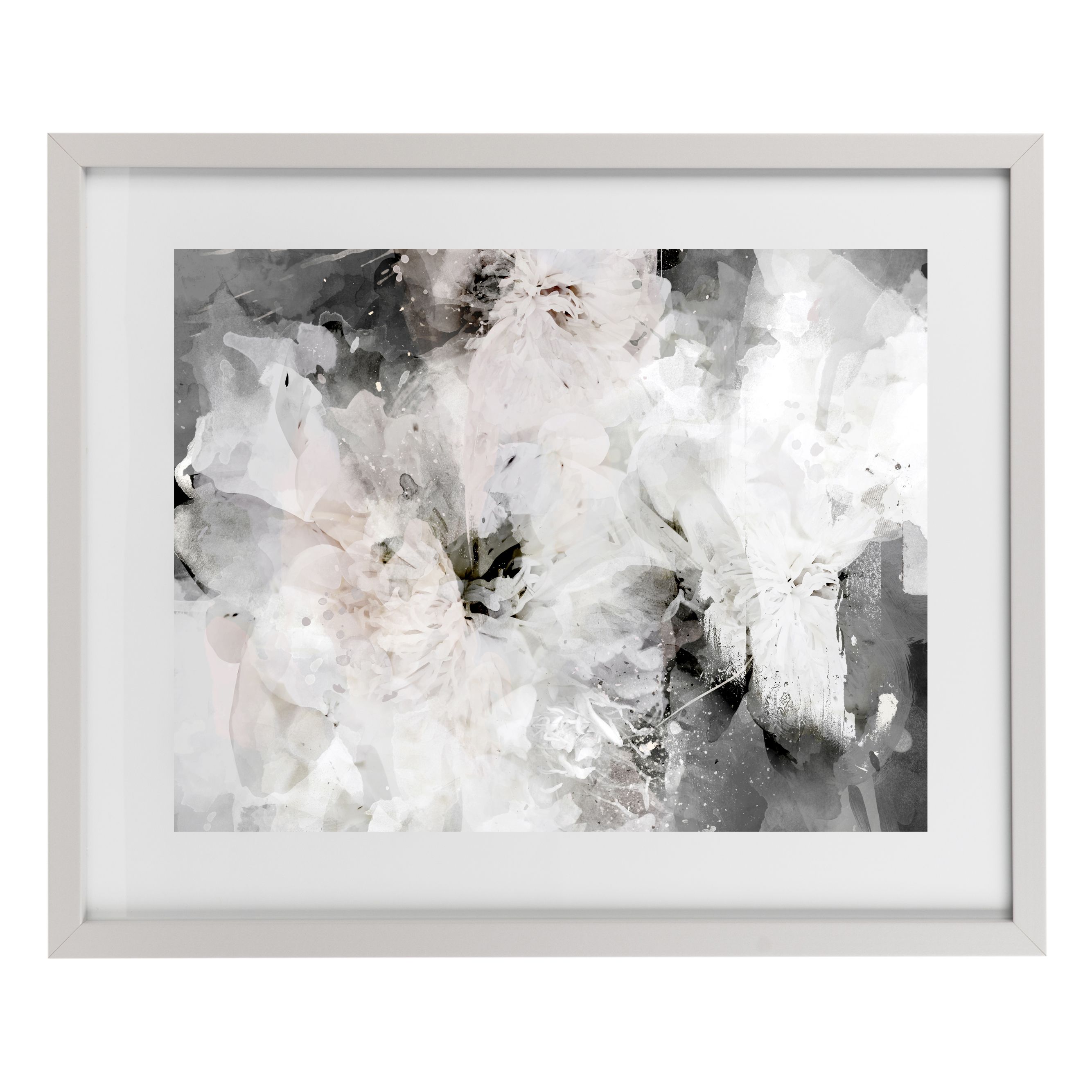 Abstract floral Grey, pink & white Framed art (W)530mm (H)430mm