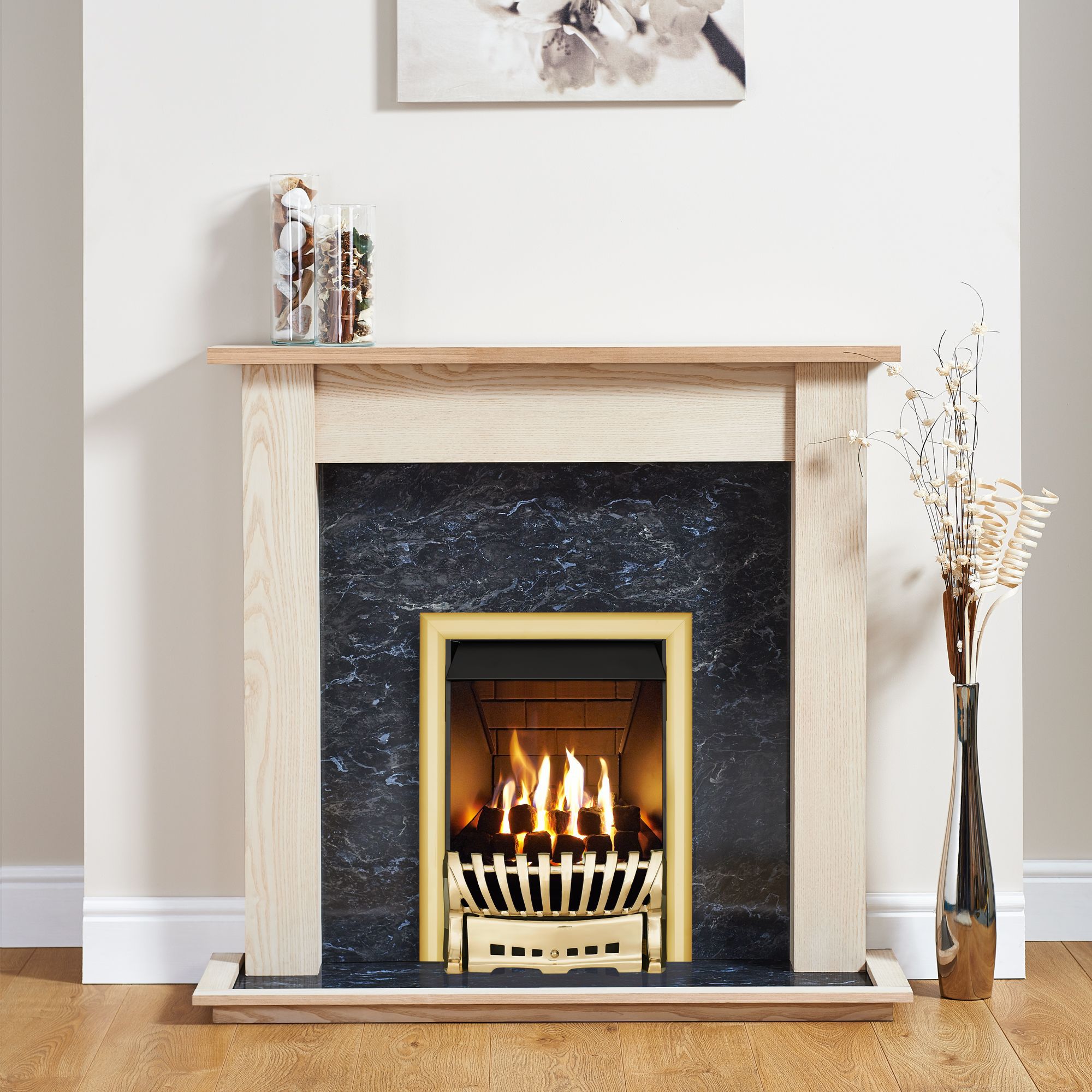 Focal Point Elegance Brass Inset Gas Fire Suite Departments DIY at B&Q