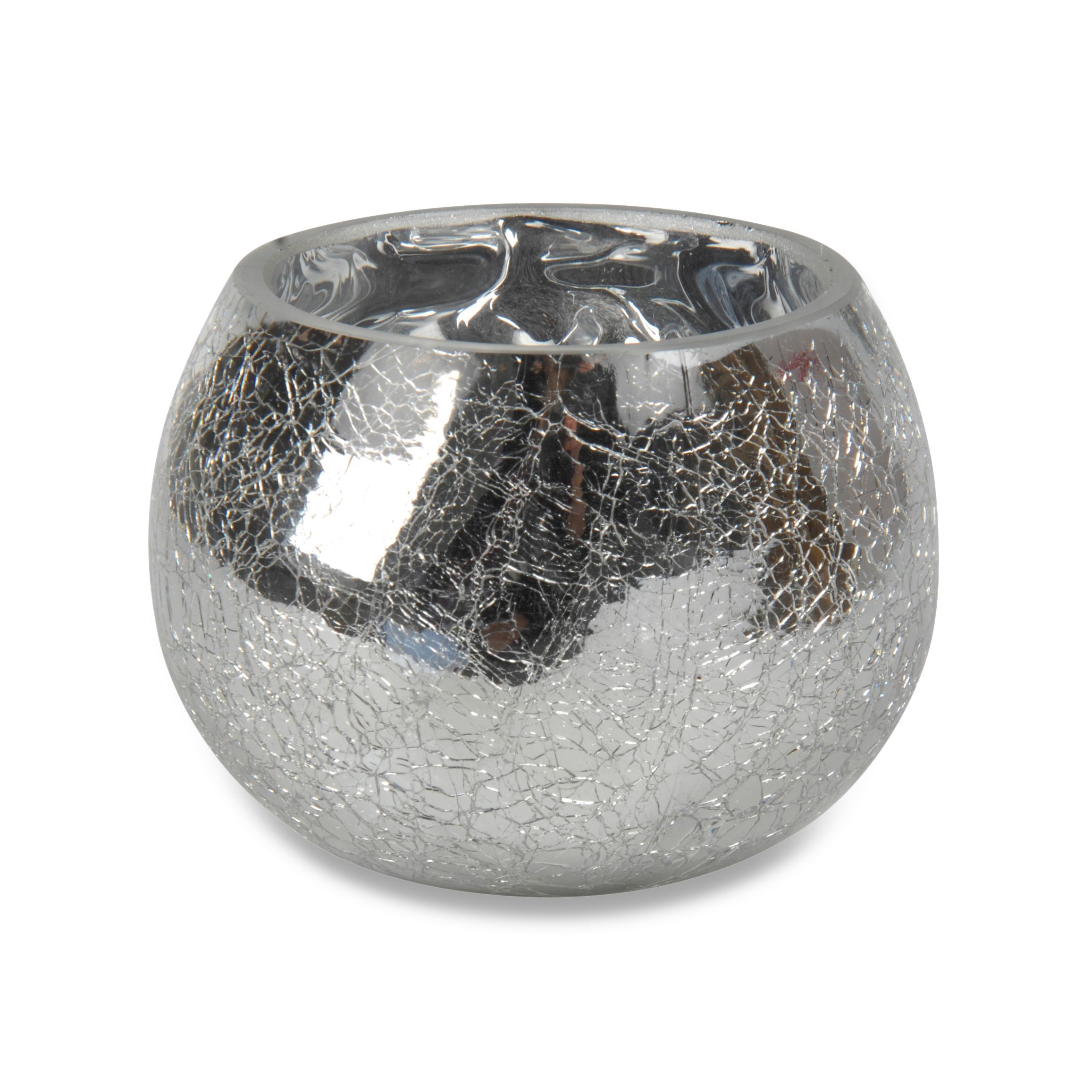 Silver effect Crackle Glass Tealight candle holder, Large Departments