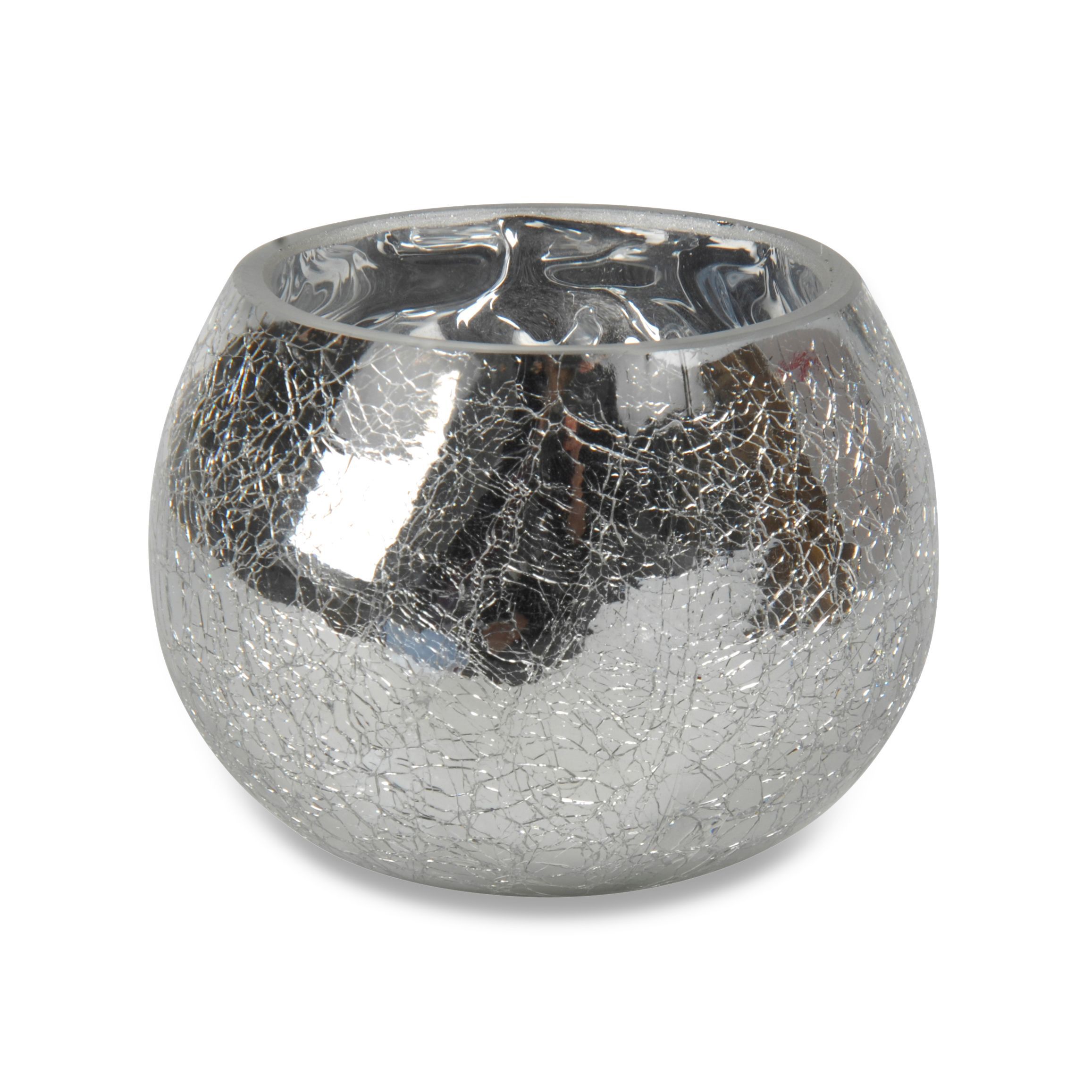 Silver effect Crackle Glass Tealight candle holder, Large | Departments ...