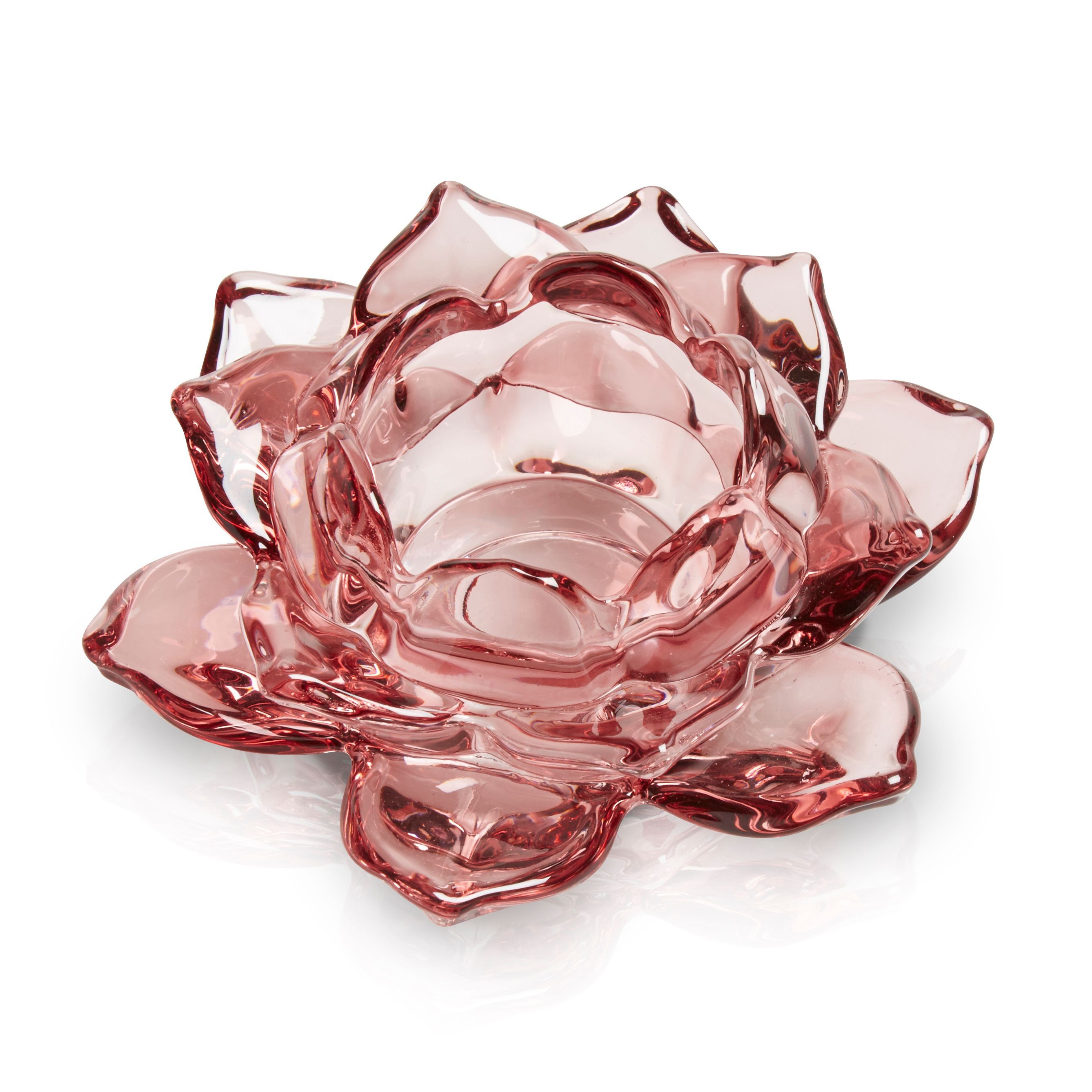 Pink Flower Glass Tea light holder Departments DIY at B&Q