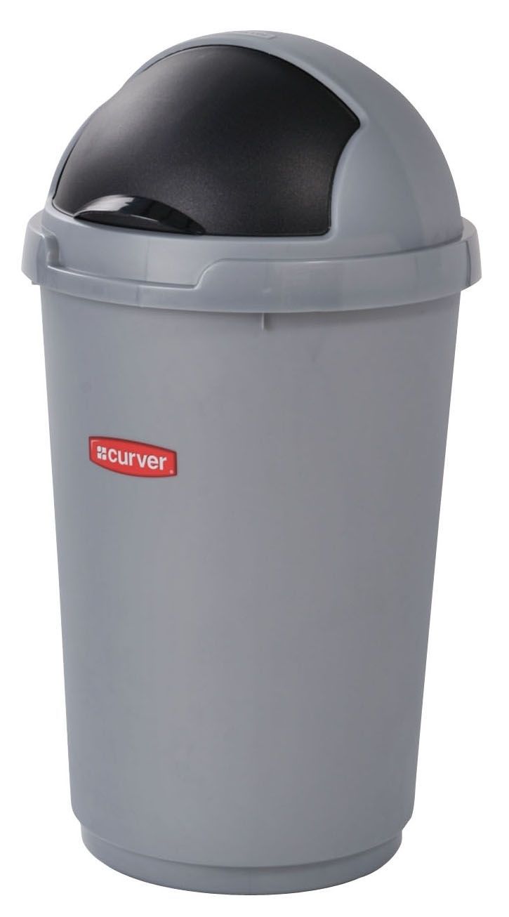 Curver Silver Plastic Circular Push Lid Kitchen Bullet Bin